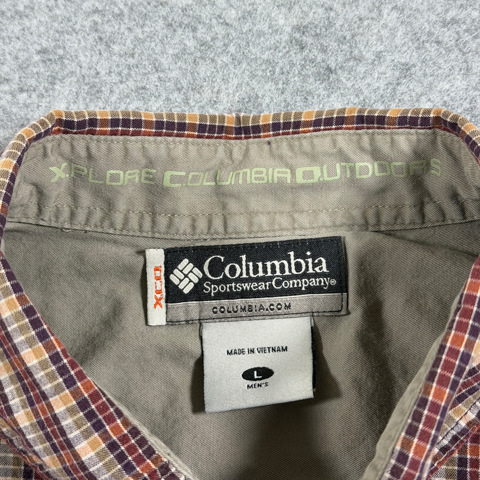 VTG Columbia XCO Shirt Mens L Orange Plaid Button Up Outdoor Hiking Short Sleeve thumbnail 4