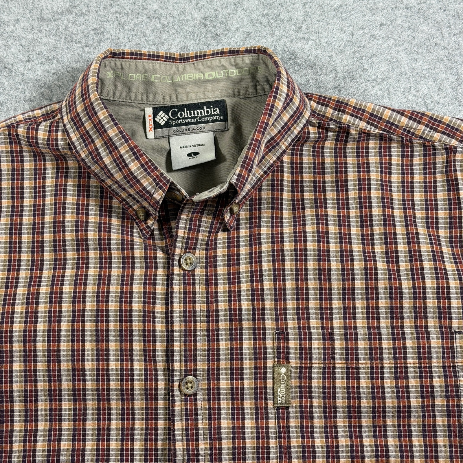 VTG Columbia XCO Shirt Mens L Orange Plaid Button Up Outdoor Hiking Short Sleeve thumbnail 5
