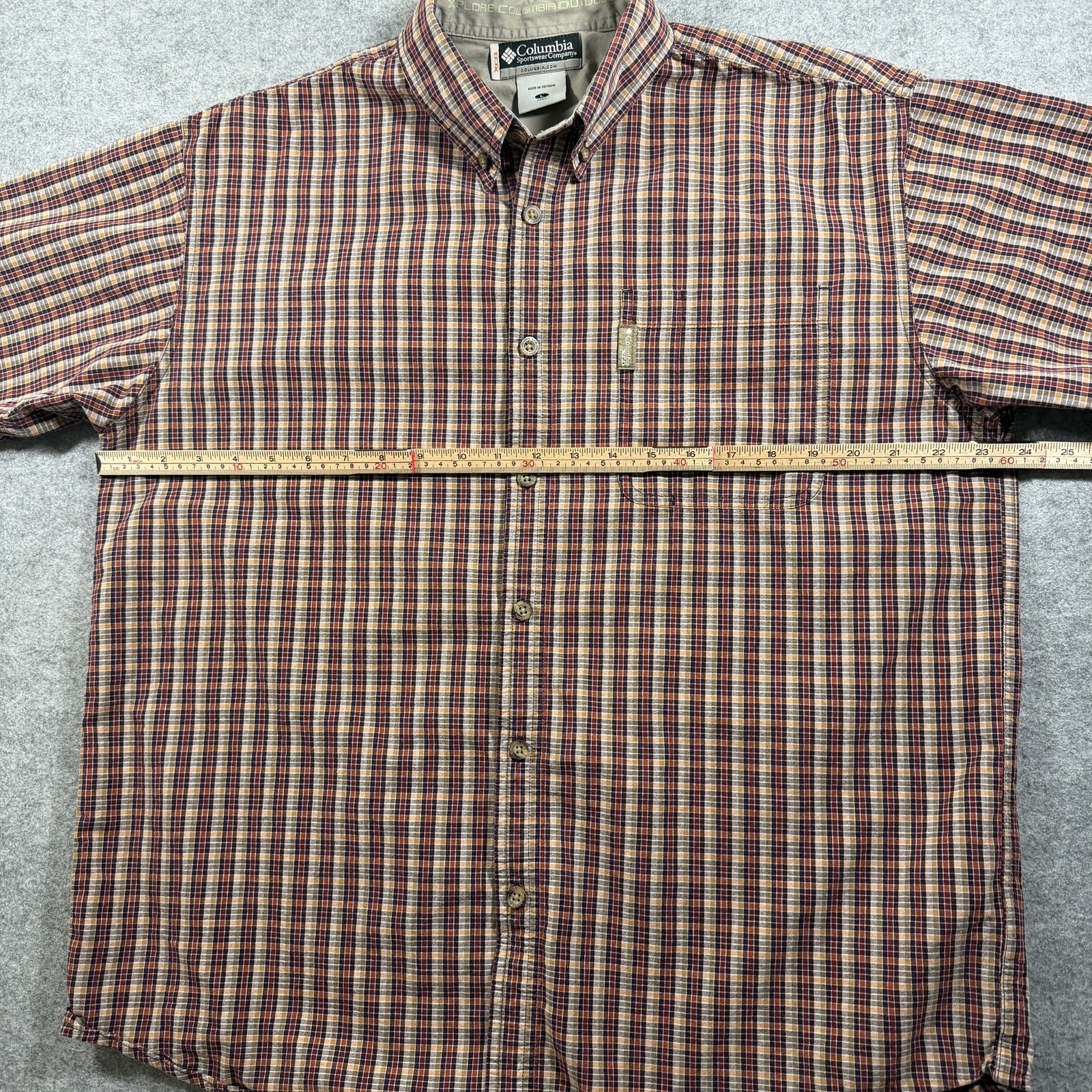 VTG Columbia XCO Shirt Mens L Orange Plaid Button Up Outdoor Hiking Short Sleeve thumbnail 6