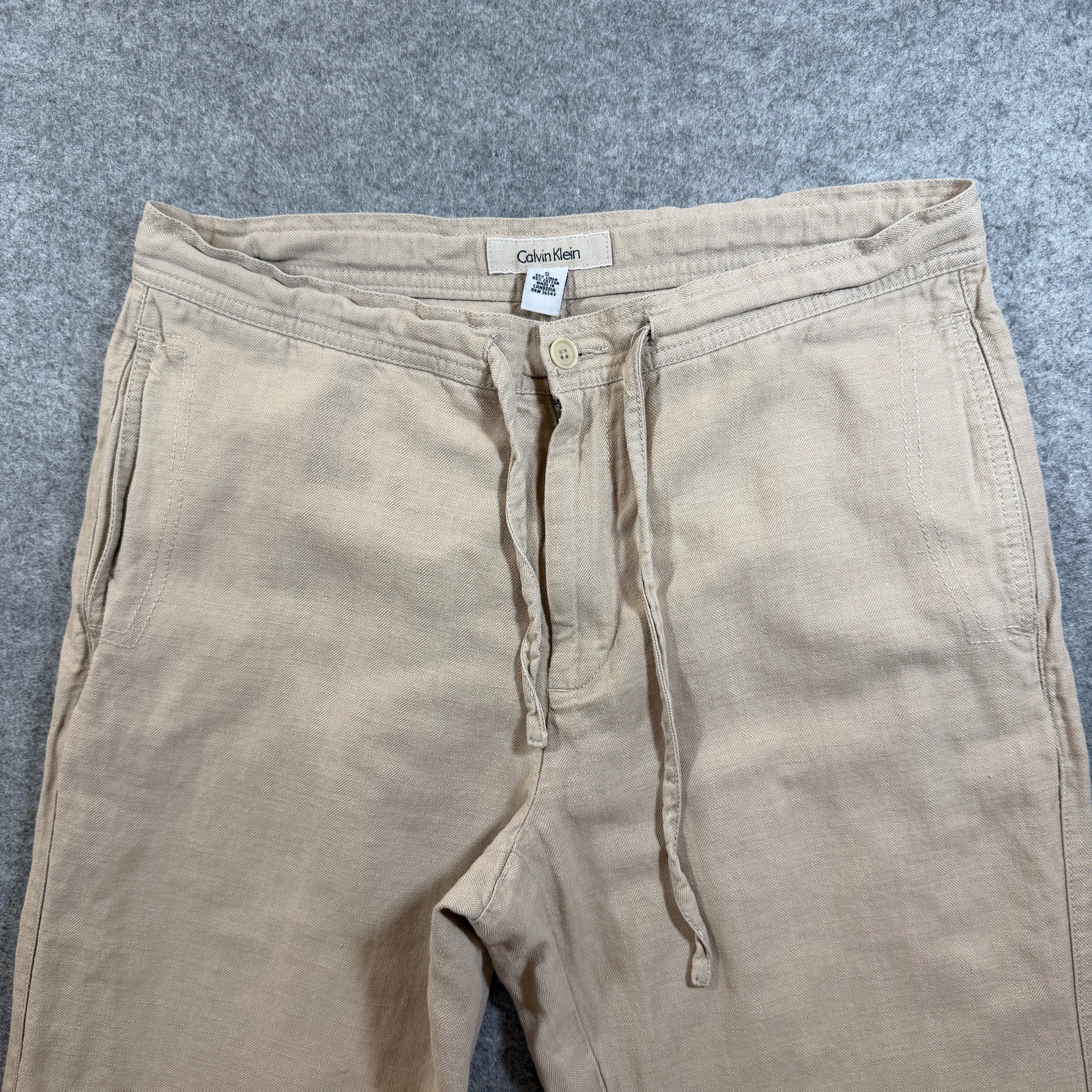 Calvin Klein Linen Pants Womens S Khaki High Rise Relaxed Fit Summer Trousers thumbnail 5