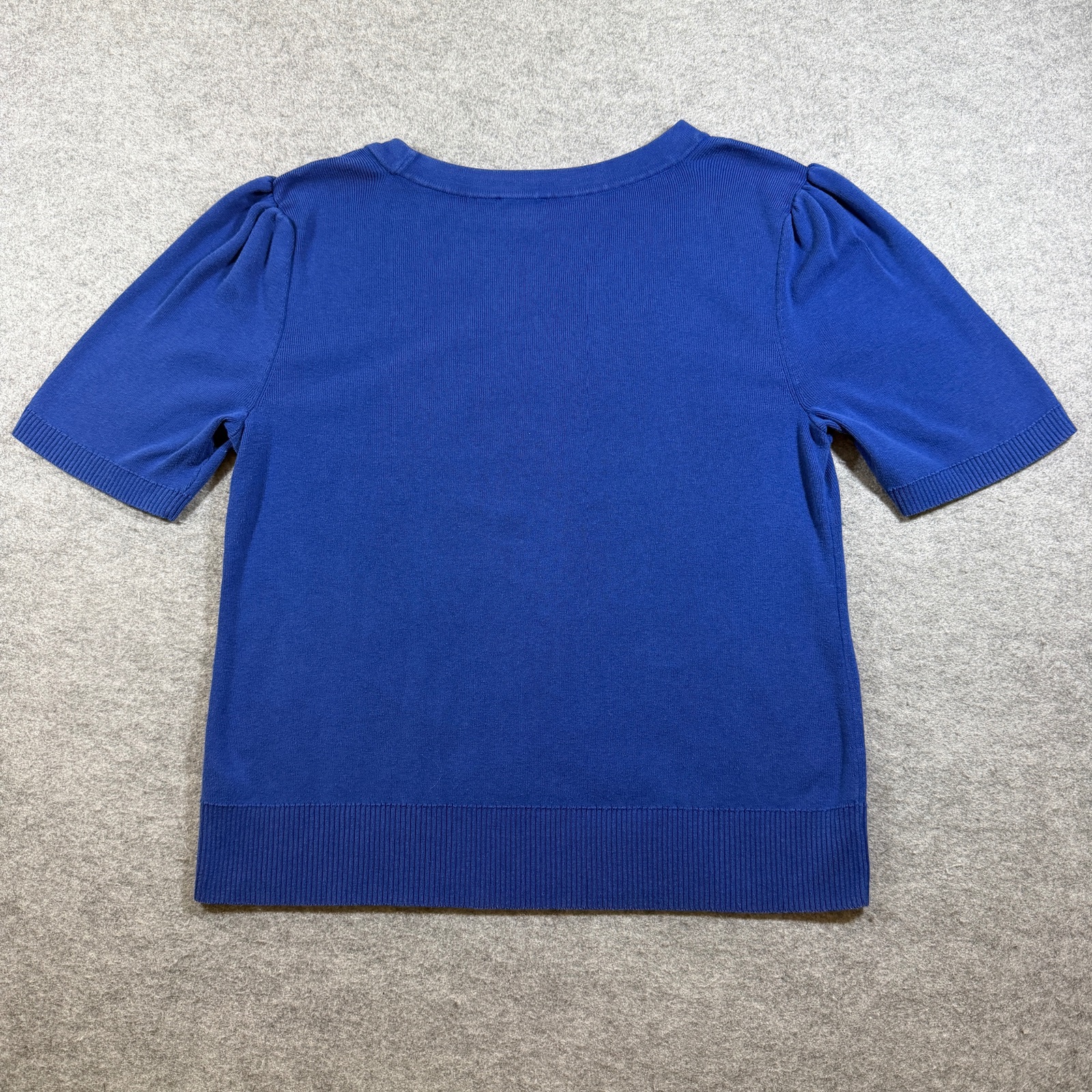 Talbots Sweater Womens L Blue Puff Sleeve Ribbed Knit Shoulder Button Cotton thumbnail 2