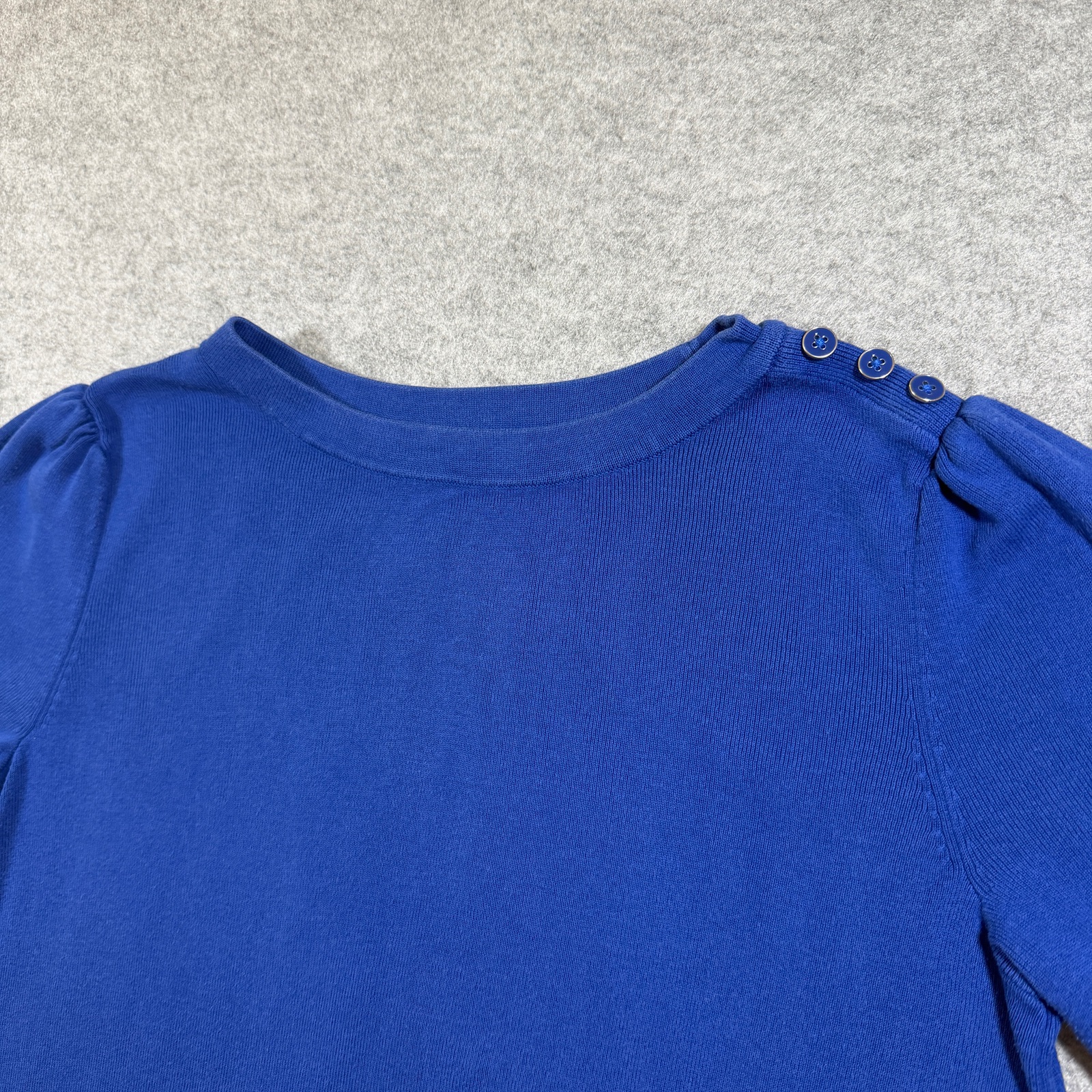 Talbots Sweater Womens L Blue Puff Sleeve Ribbed Knit Shoulder Button Cotton thumbnail 4
