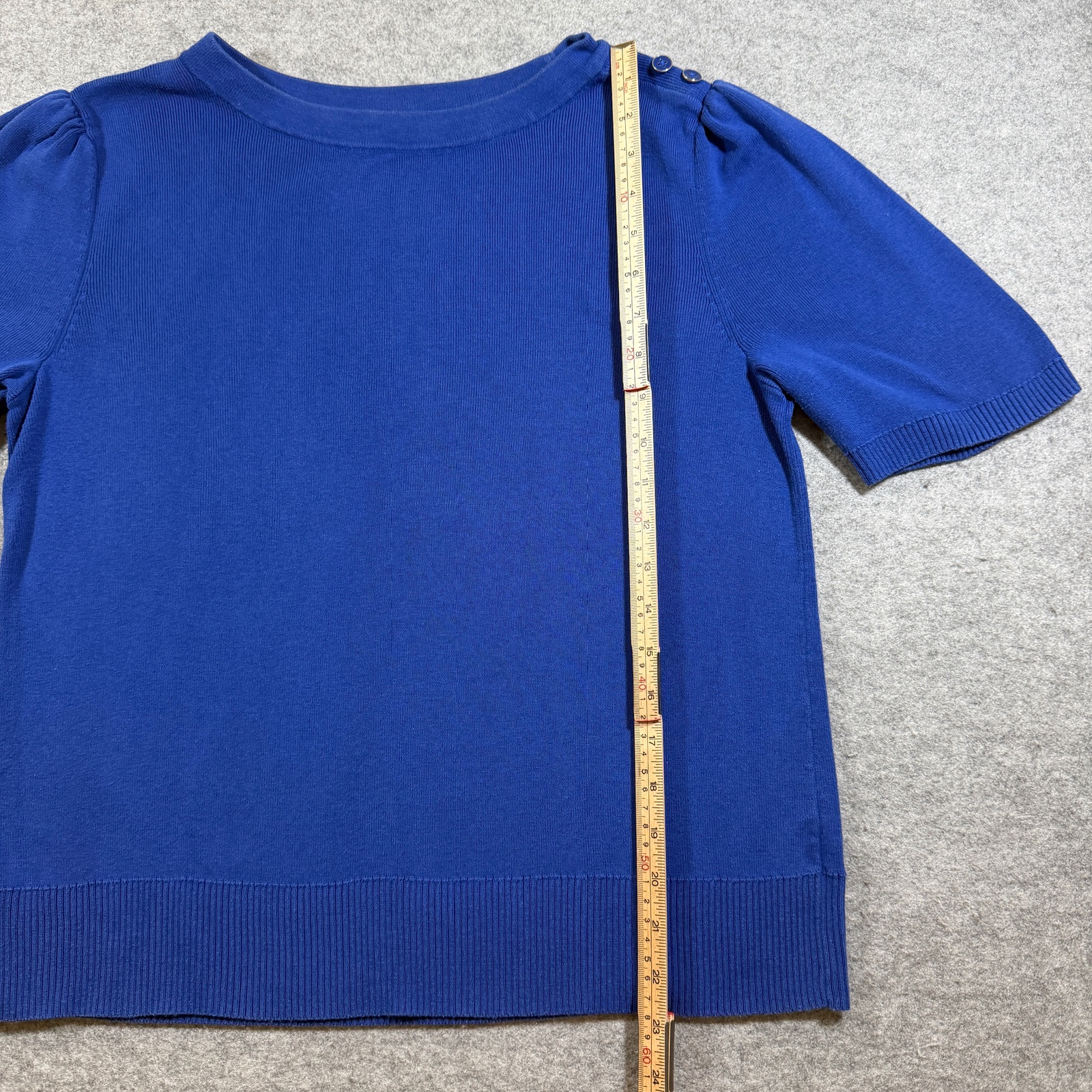 Talbots Sweater Womens L Blue Puff Sleeve Ribbed Knit Shoulder Button Cotton thumbnail 5