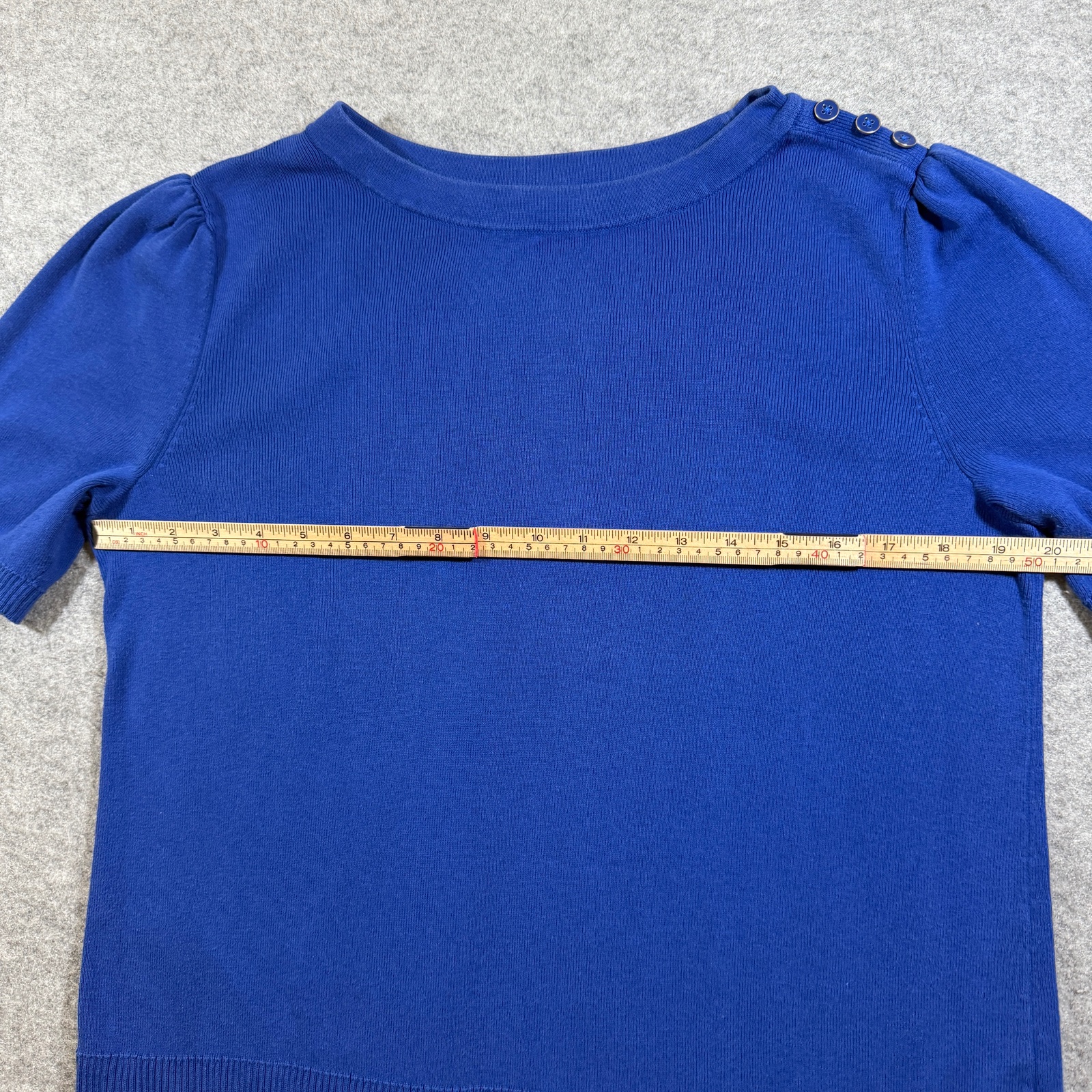 Talbots Sweater Womens L Blue Puff Sleeve Ribbed Knit Shoulder Button Cotton thumbnail 6
