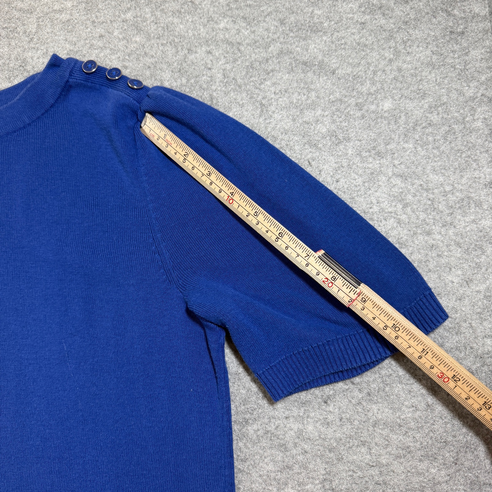 Talbots Sweater Womens L Blue Puff Sleeve Ribbed Knit Shoulder Button Cotton thumbnail 7