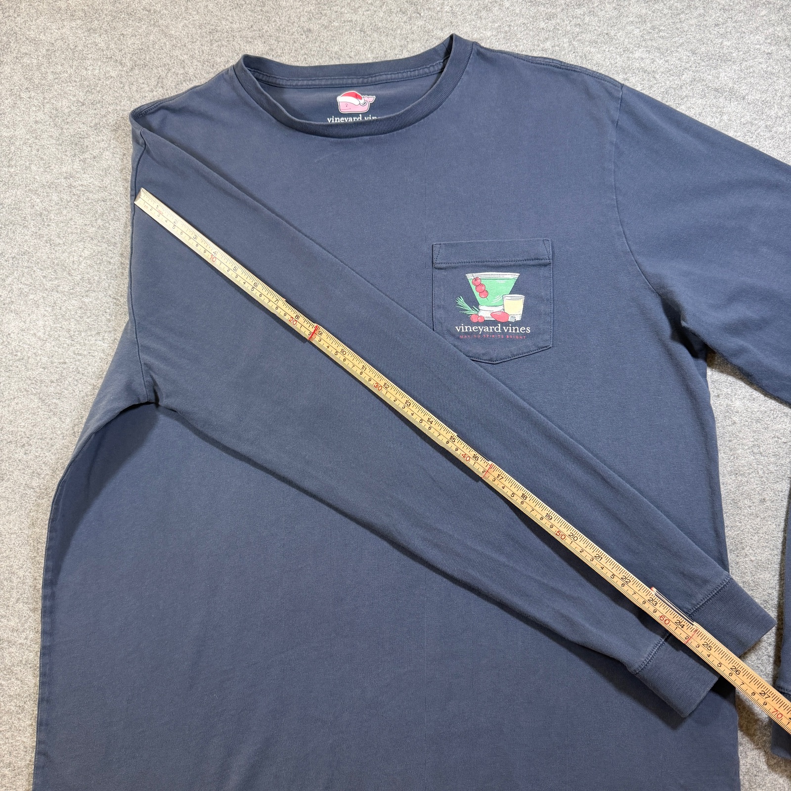 Vineyard Vines Pocket T Shirt Mens L Navy Making Spirits Bright Holiday Cotton thumbnail 7