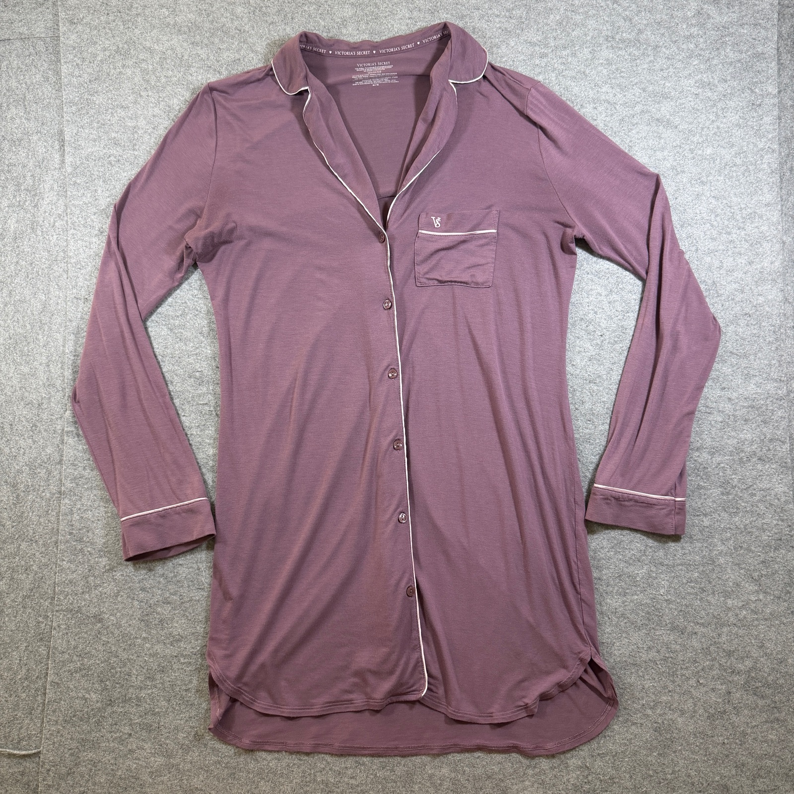 Victoria's Secret Sleep Shirt Nightgown Womens M Mauve Button Front Pocket Soft