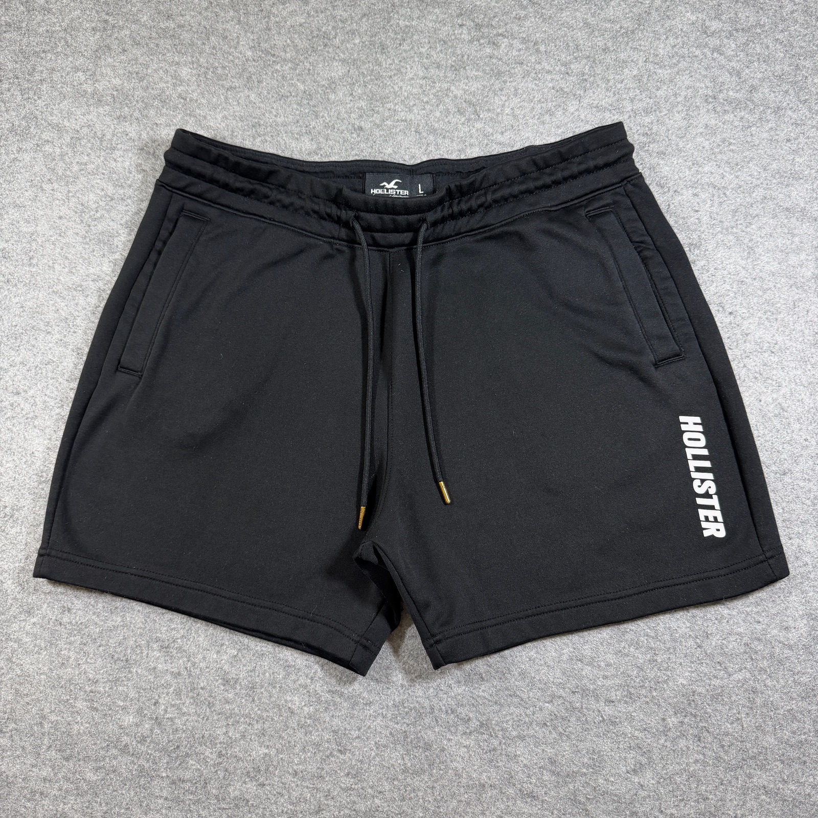 Hollister Sweat Shorts Mens L Black Logo Graphic Drawstring Athletic Lounge