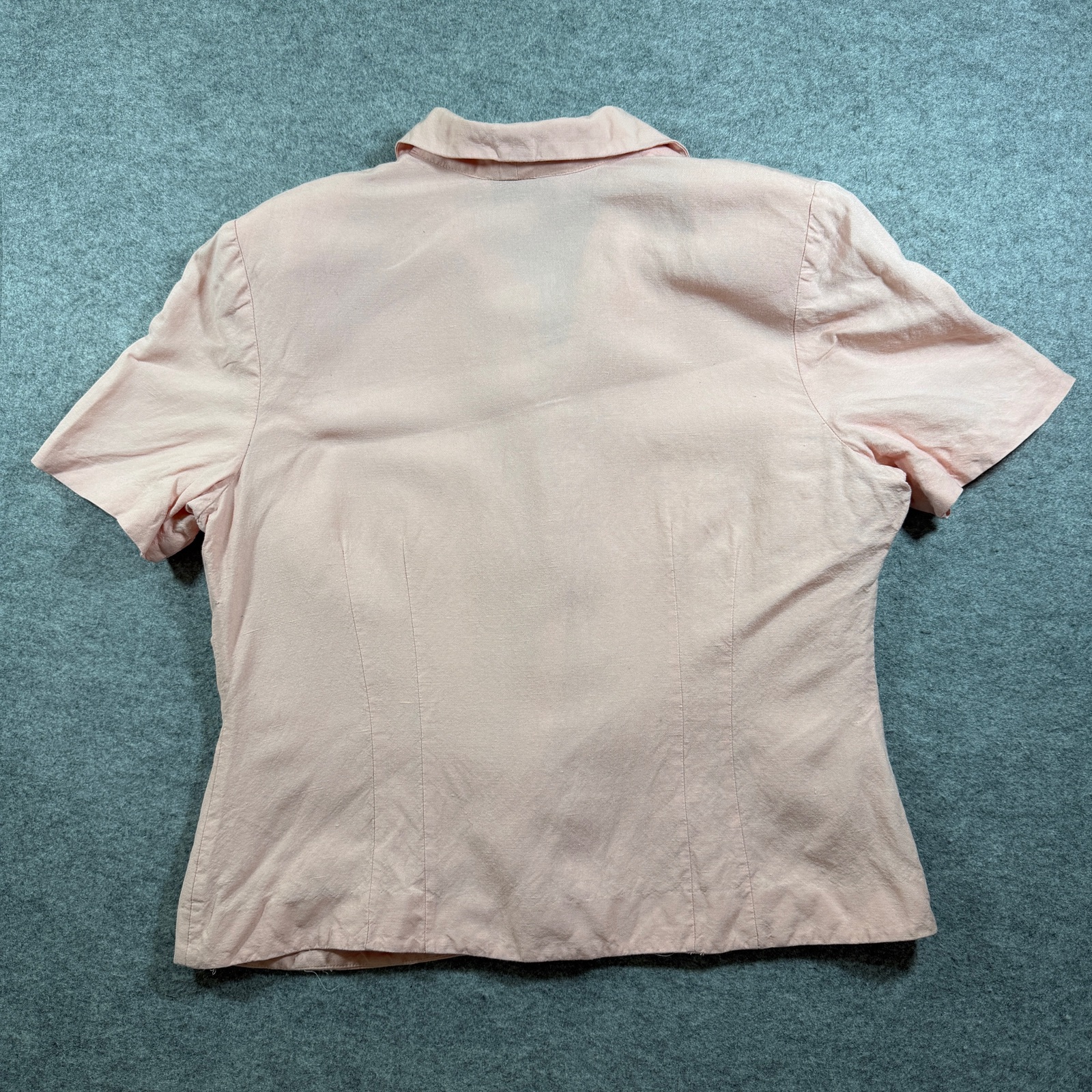 Plaza South Blouse Womens 16 Pink Linen Floral Embroidered Collared Vintage thumbnail 2