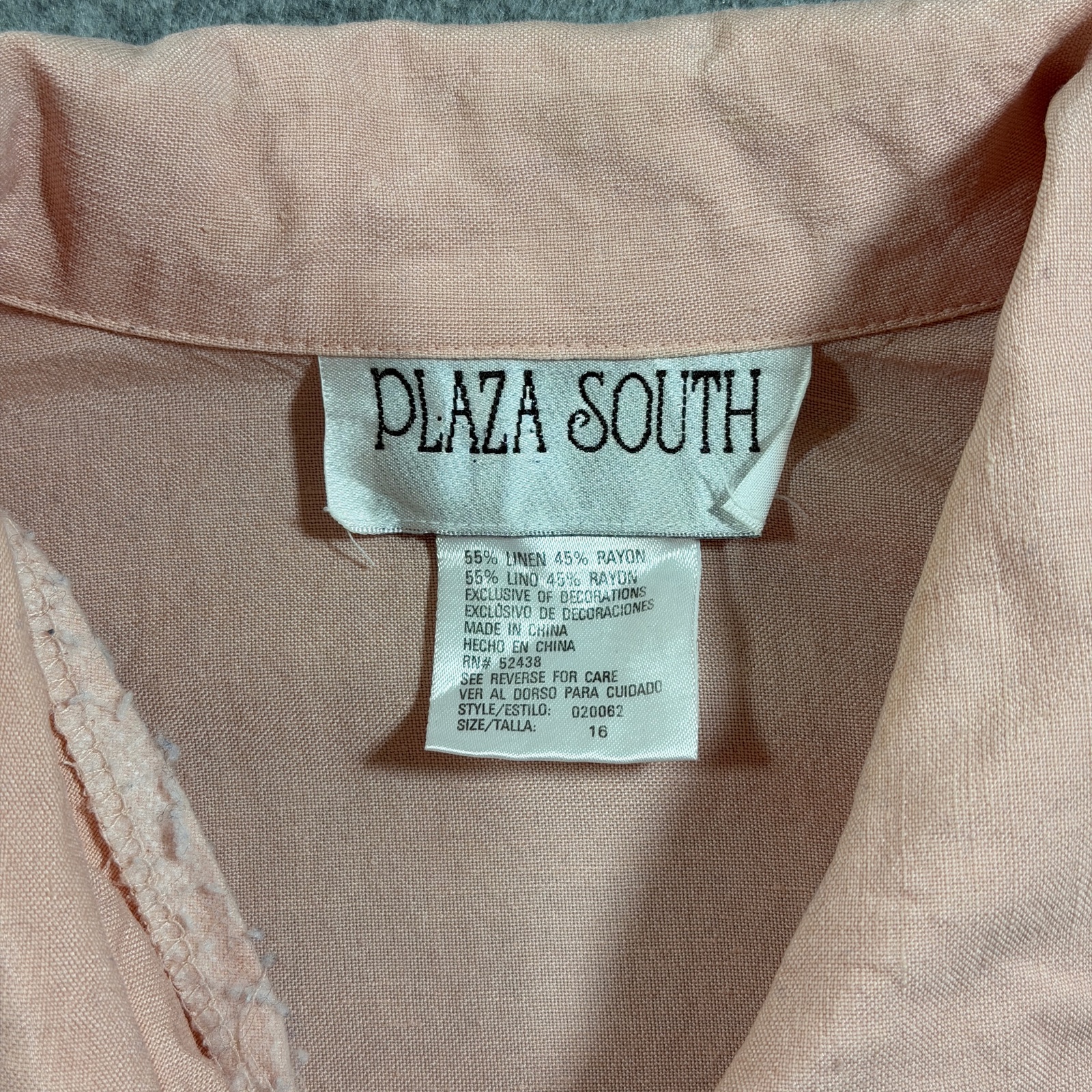 Plaza South Blouse Womens 16 Pink Linen Floral Embroidered Collared Vintage thumbnail 3