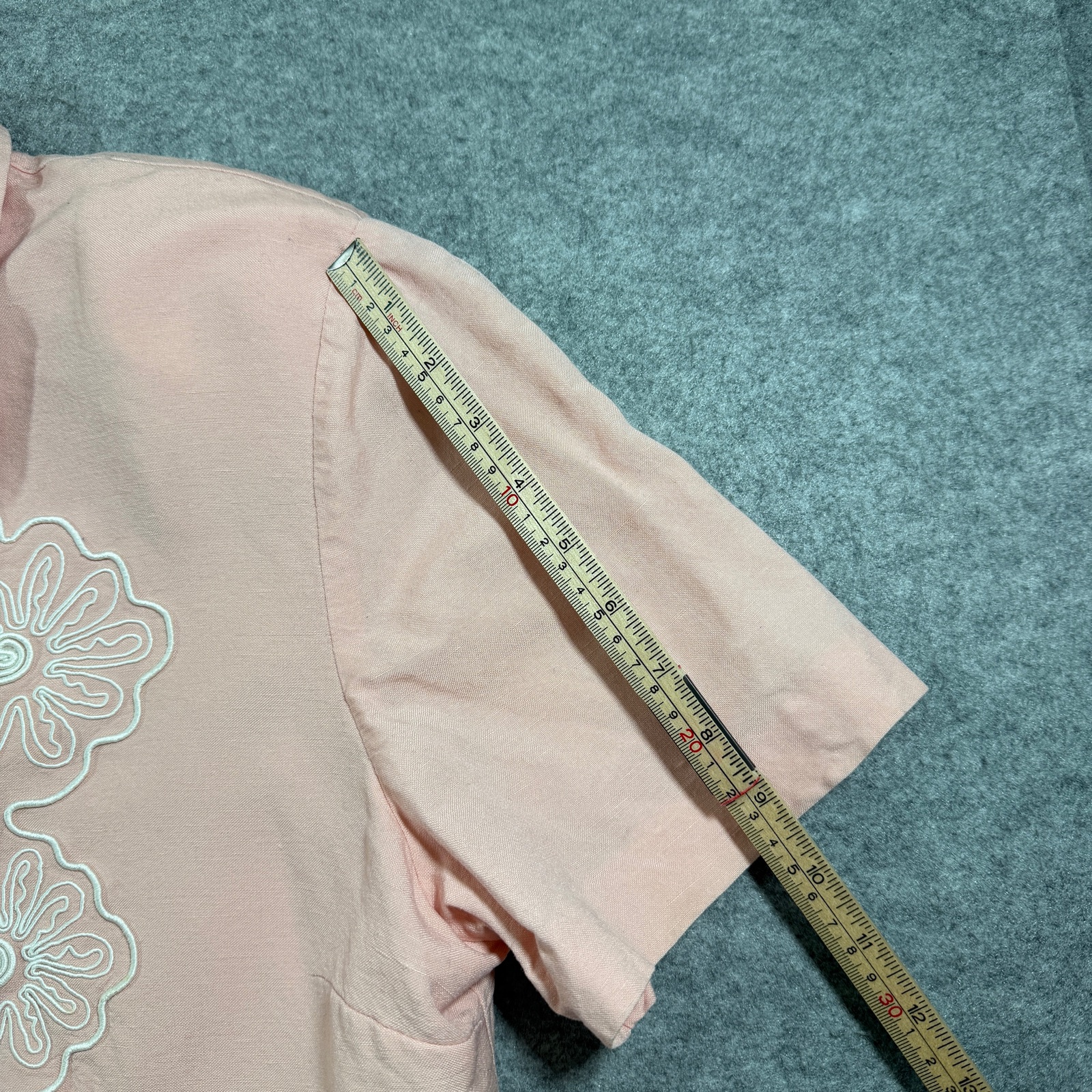 Plaza South Blouse Womens 16 Pink Linen Floral Embroidered Collared Vintage thumbnail 8