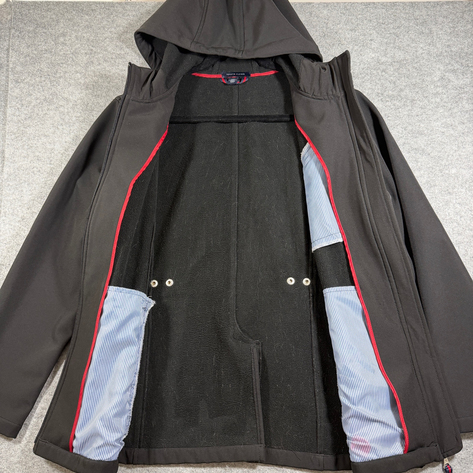 Tommy Hilfiger Soft Shell Jacket Womens L Black Hooded Full Zip Fleece Lined thumbnail 3