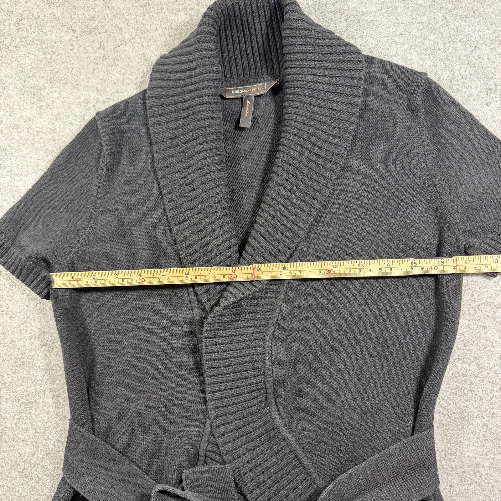 BCBGMAXAZRIA Cardigan Sweater Womens S Black Wrap Front Tie Belt Shawl Collar thumbnail 4