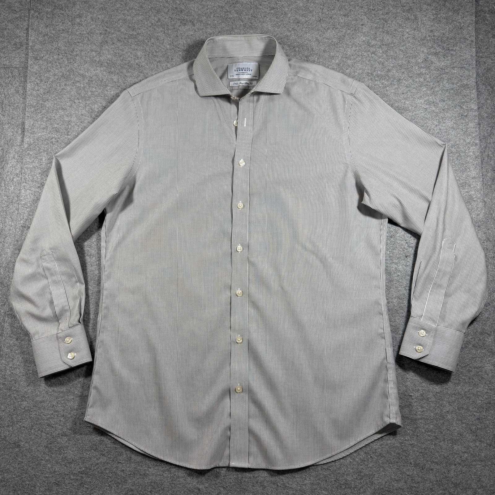 Charles Tyrwhitt Dress Shirt Men 16/34 (L) Black White Striped Slim Fit Non Iron