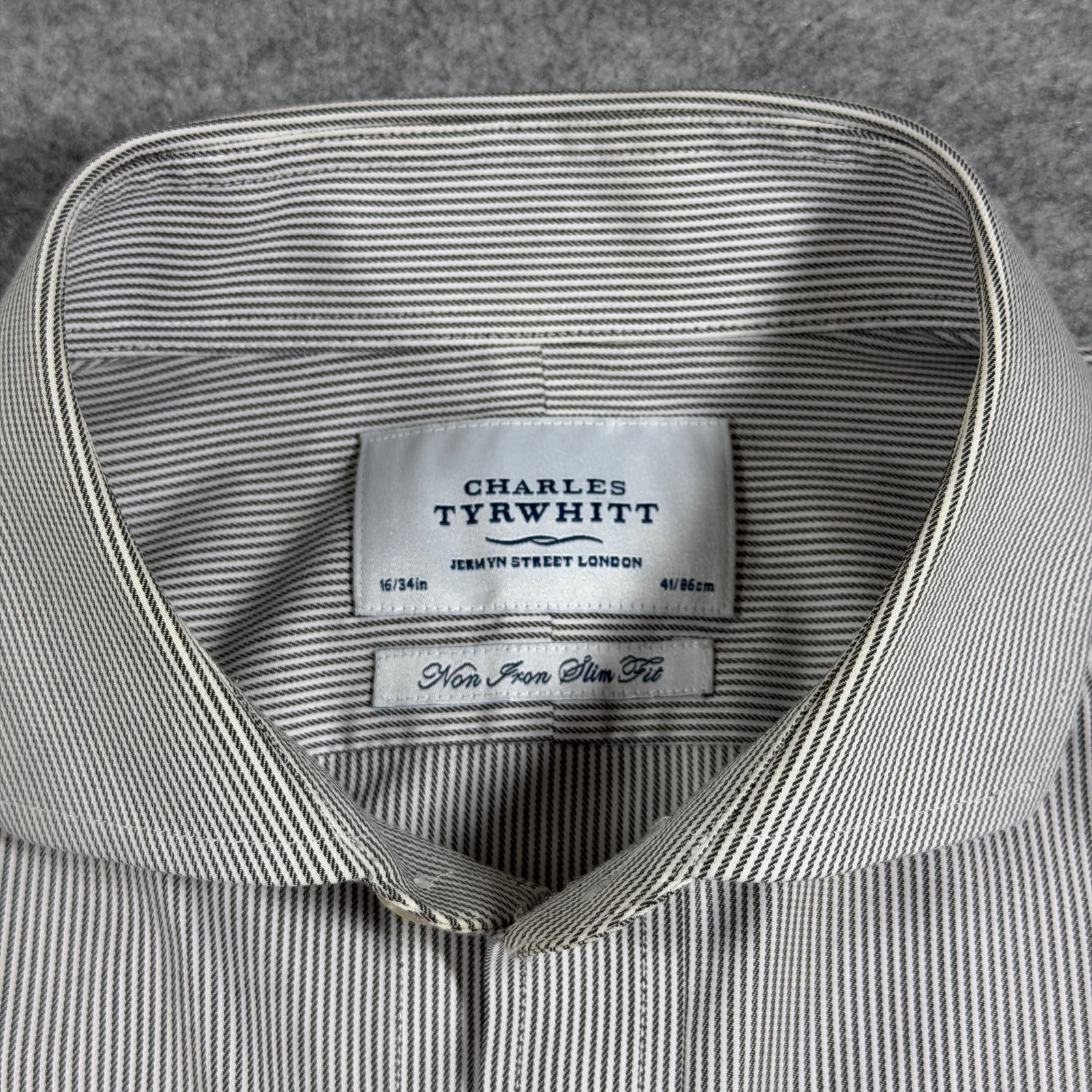 Charles Tyrwhitt Dress Shirt Men 16/34 (L) Black White Striped Slim Fit Non Iron thumbnail 3