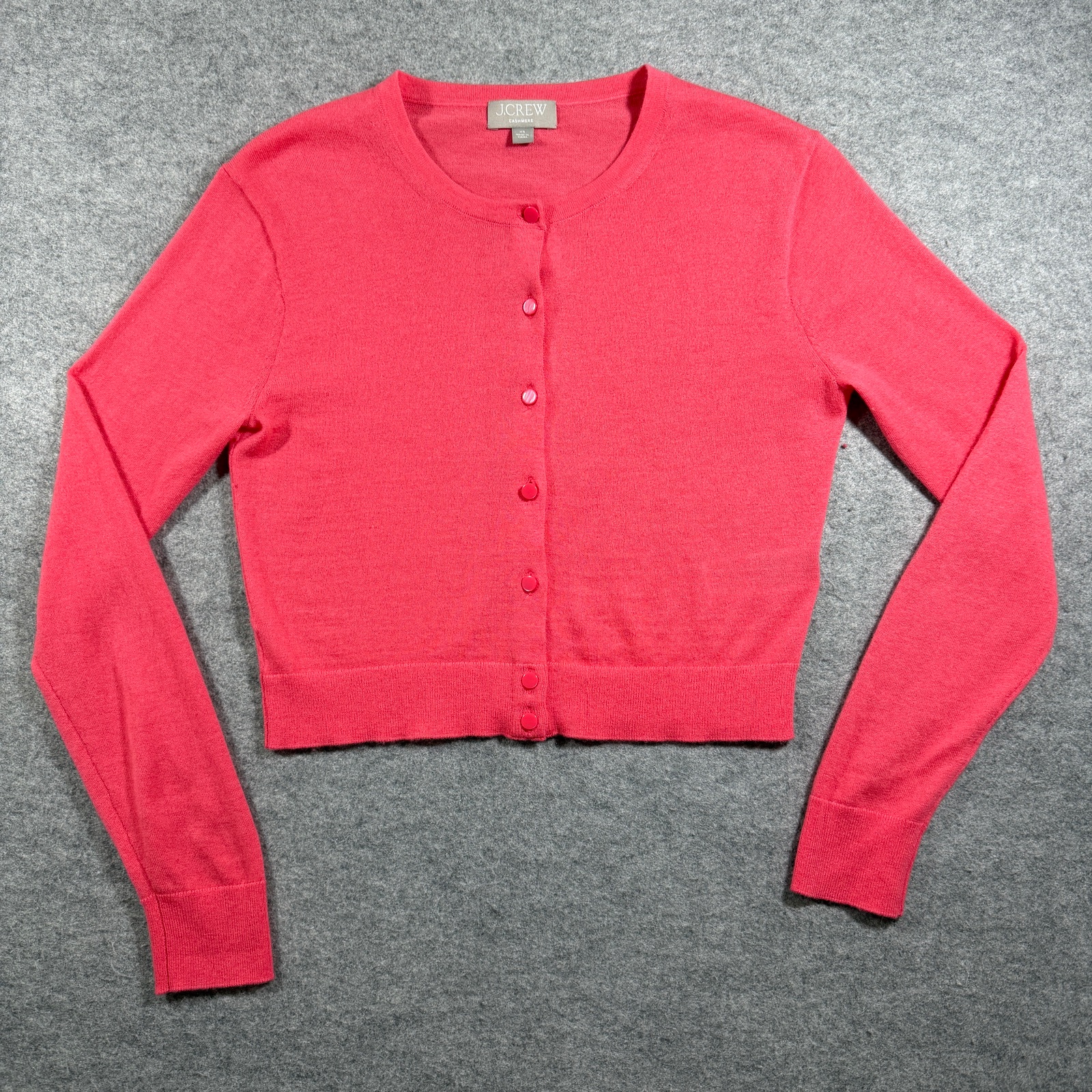 J.Crew 100% Cashmere Cardigan Womens XS Pink Coral Crop Button Front Crew Neck