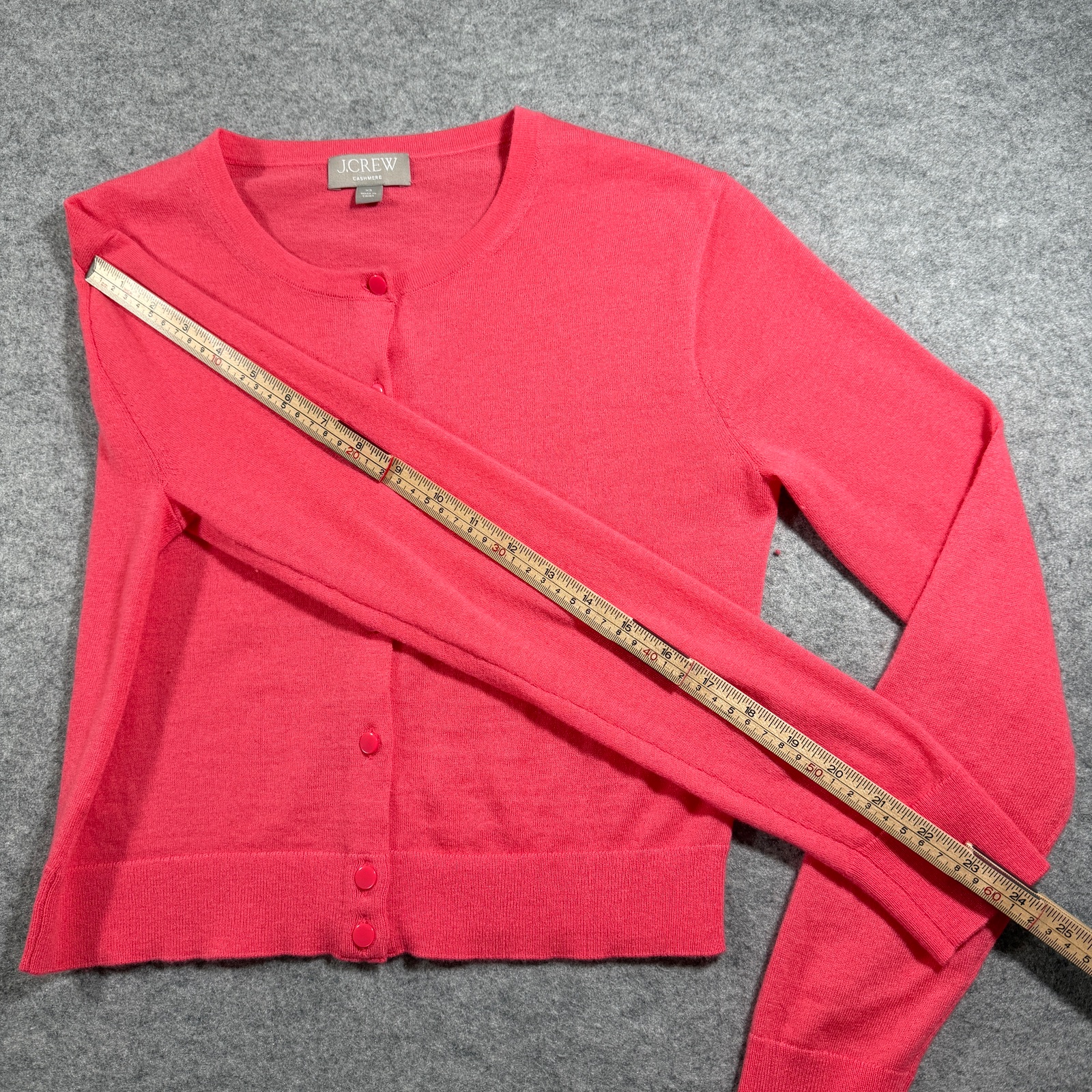 J.Crew 100% Cashmere Cardigan Womens XS Pink Coral Crop Button Front Crew Neck thumbnail 7