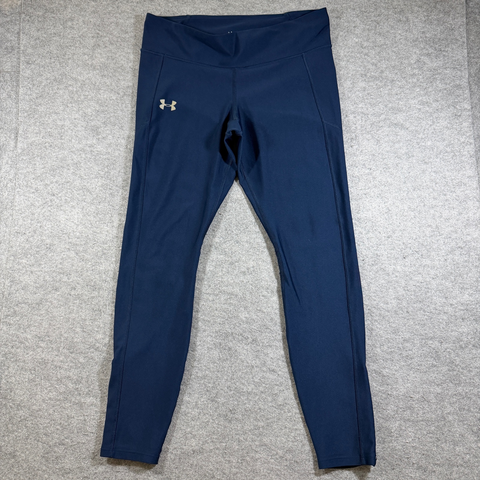 Under Armour HeatGear Leggings Womens L Navy Compression Ankle Zip Workout Yoga