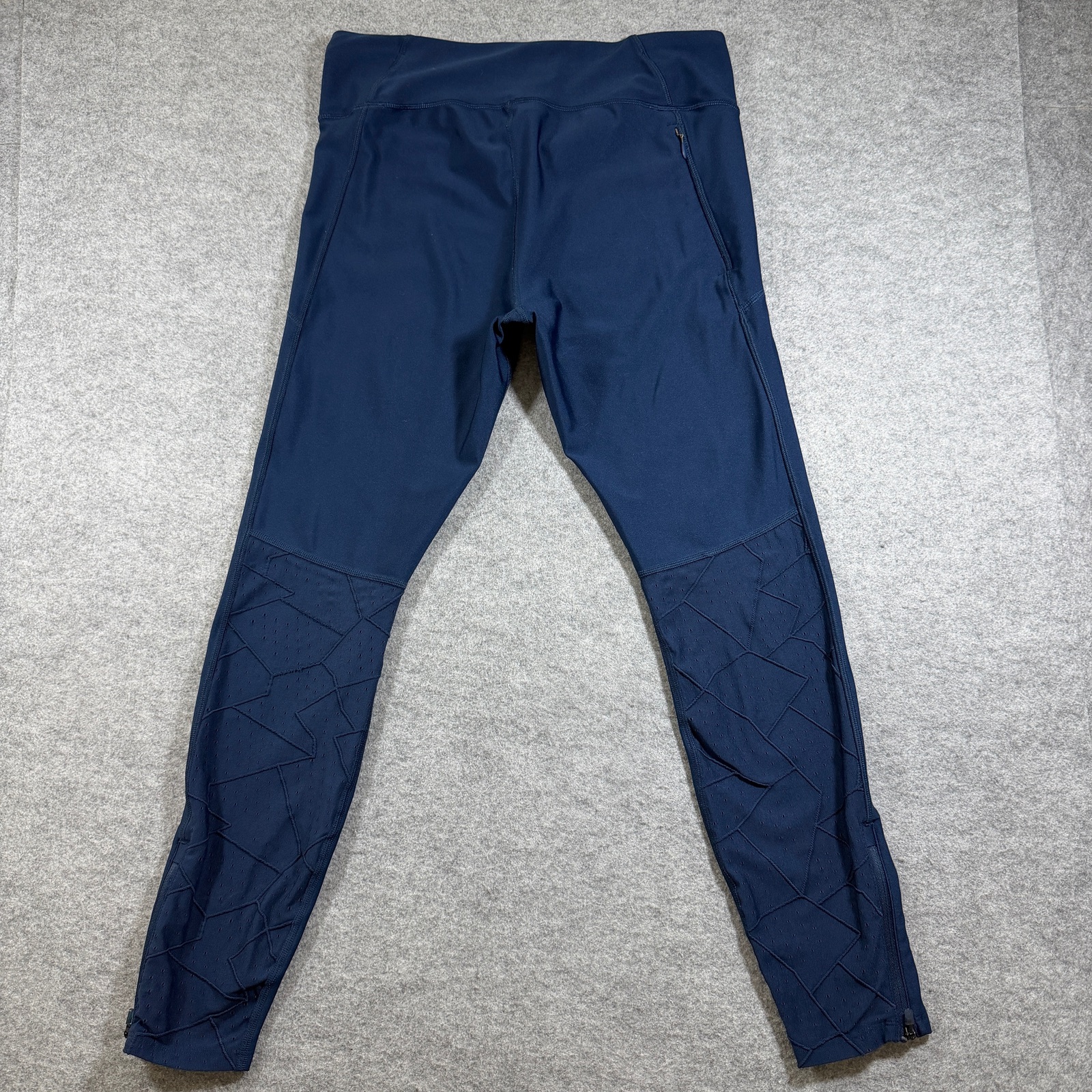 Under Armour HeatGear Leggings Womens L Navy Compression Ankle Zip Workout Yoga thumbnail 2