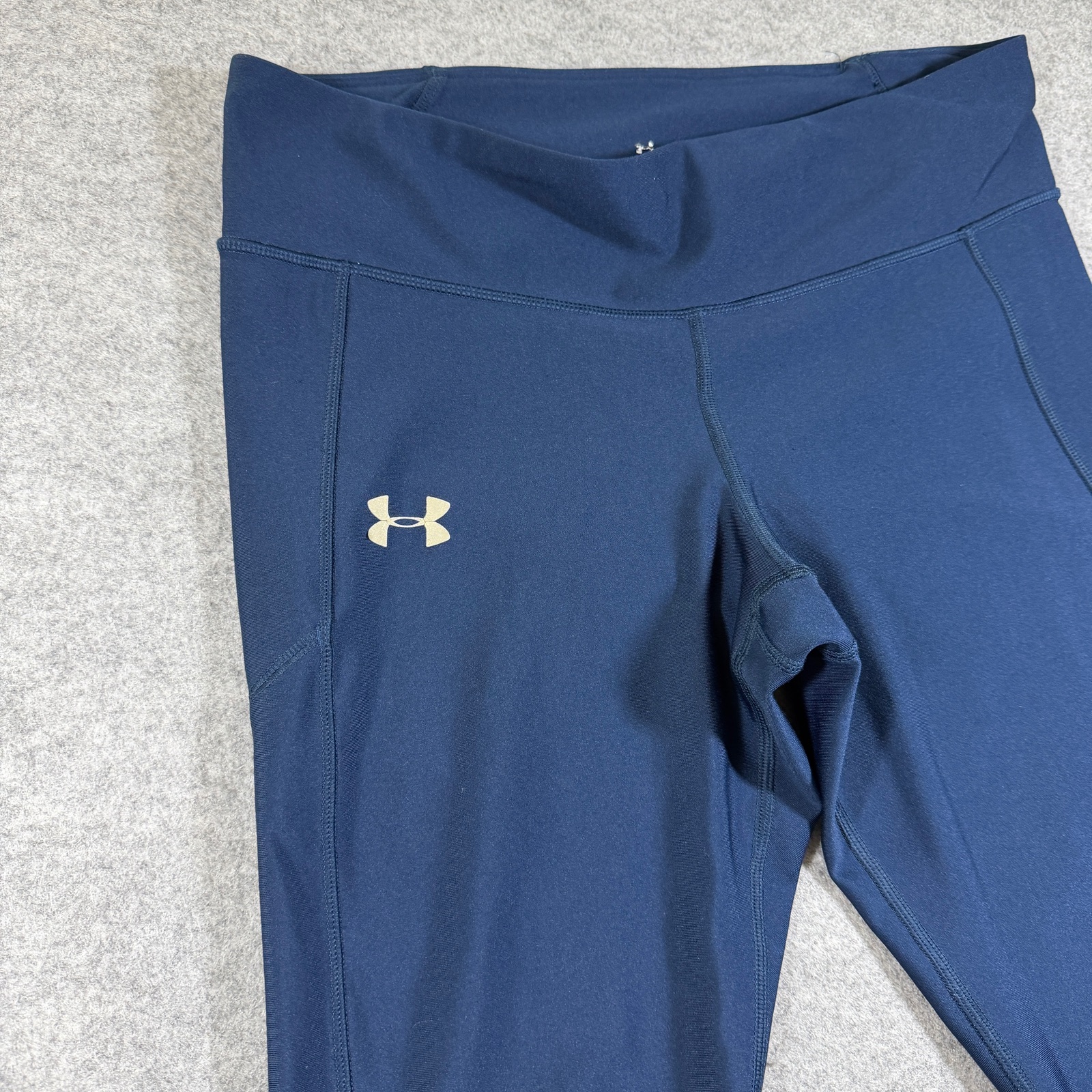 Under Armour HeatGear Leggings Womens L Navy Compression Ankle Zip Workout Yoga thumbnail 3