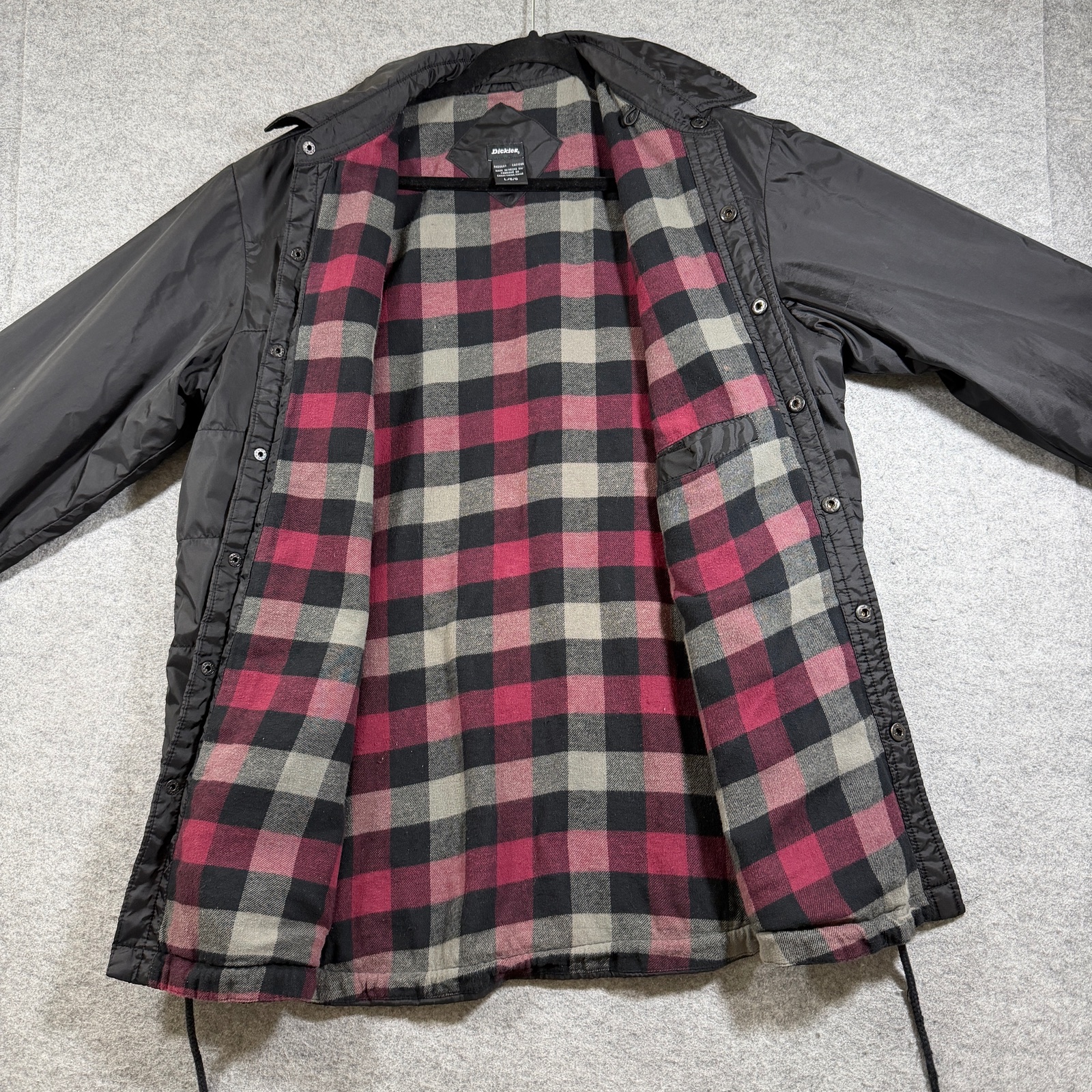 Dickies Coach's Flannel Lined Jacket Mens L Black Quilted Snap Front Workwear thumbnail 3