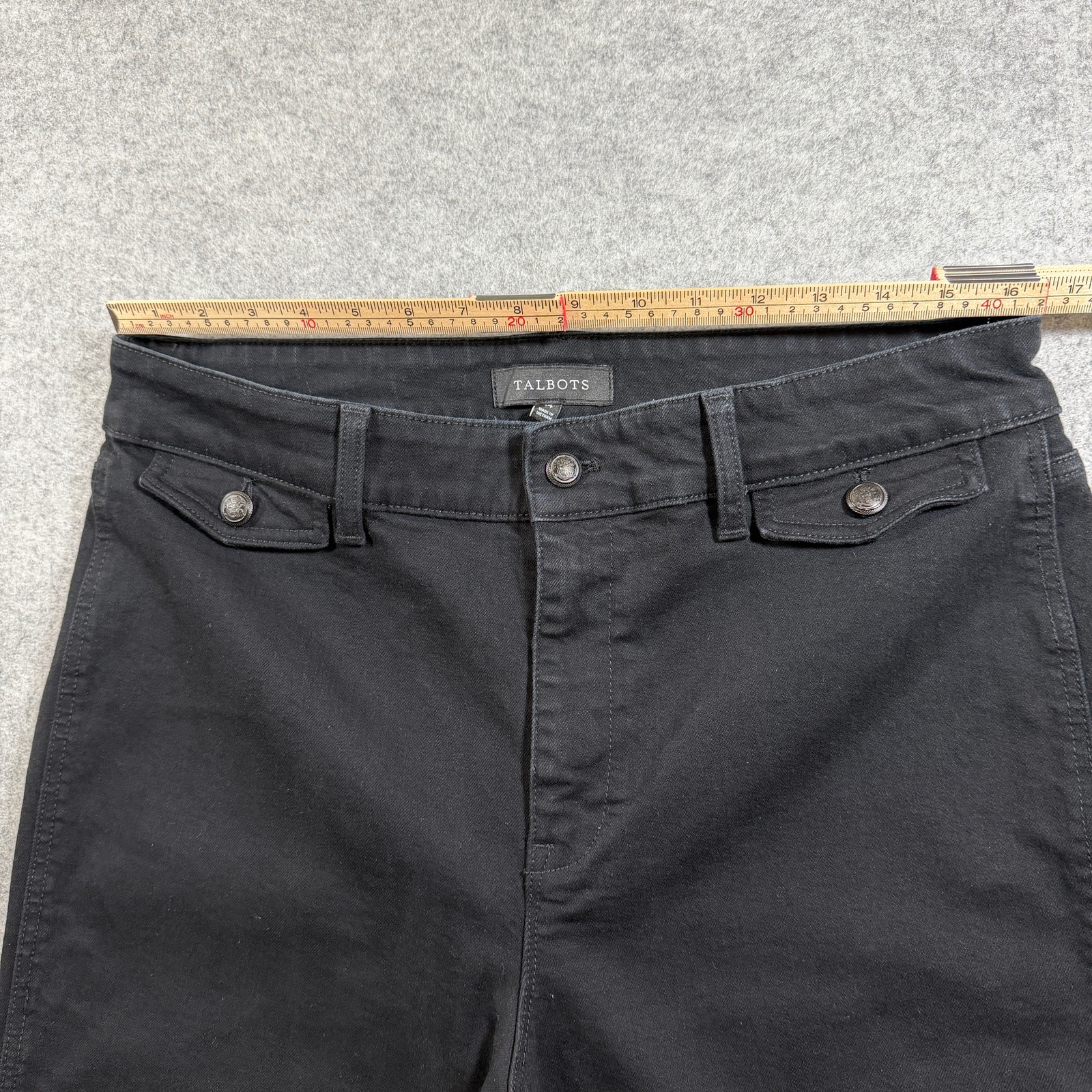 Talbots Jeans Womens 14 Black Wide Leg Flare High Rise Button Pocket Stretch thumbnail 6