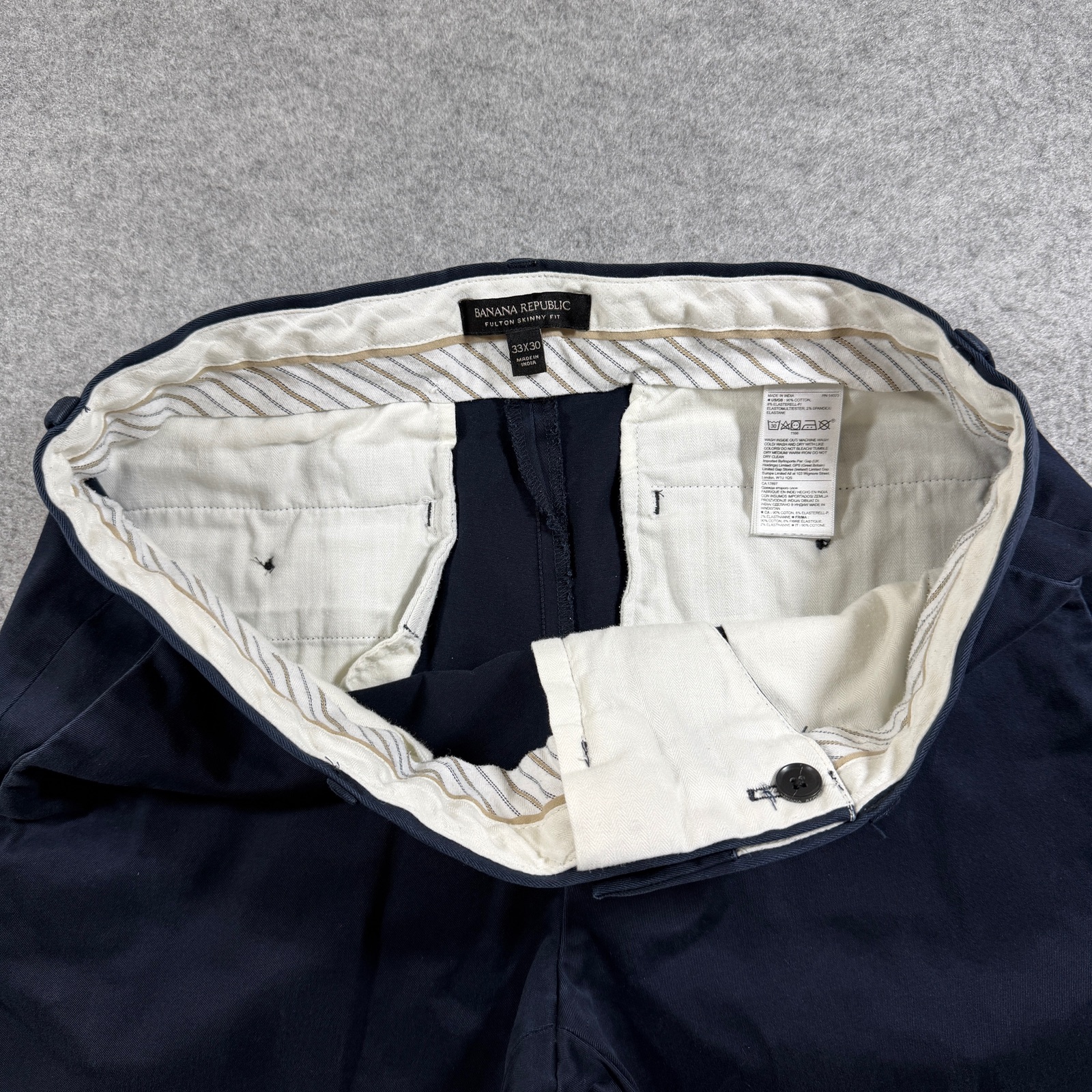 Banana Republic Fulton Skinny Fit Pants Mens 33x30 Navy Stretch Cotton Casual thumbnail 12