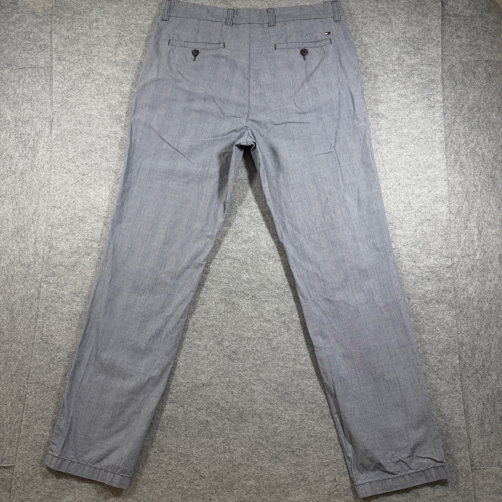Tommy Hilfiger Plaid Pants Mens 34x32 Blue Straight Leg Slub Cotton Preppy