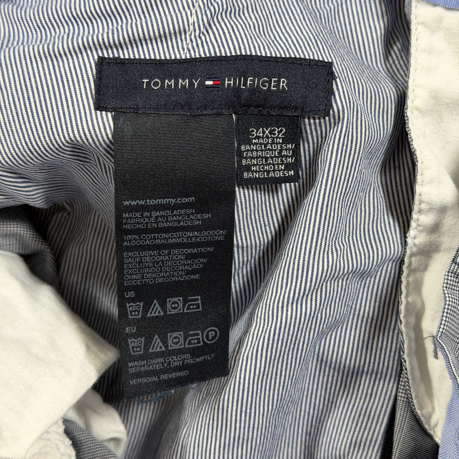 Tommy Hilfiger Plaid Pants Mens 34x32 Blue Straight Leg Slub Cotton Preppy thumbnail 4