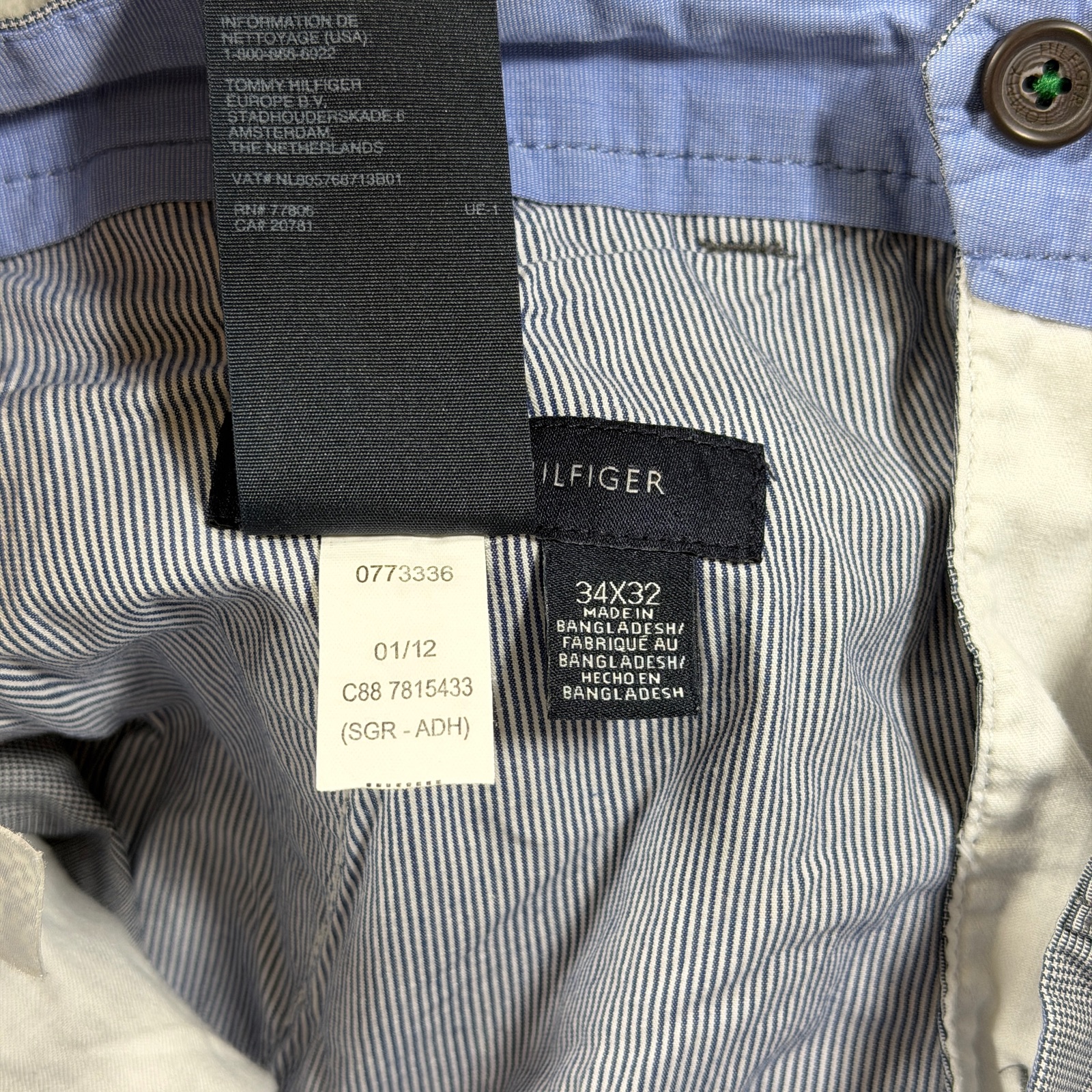 Tommy Hilfiger Plaid Pants Mens 34x32 Blue Straight Leg Slub Cotton Preppy thumbnail 9