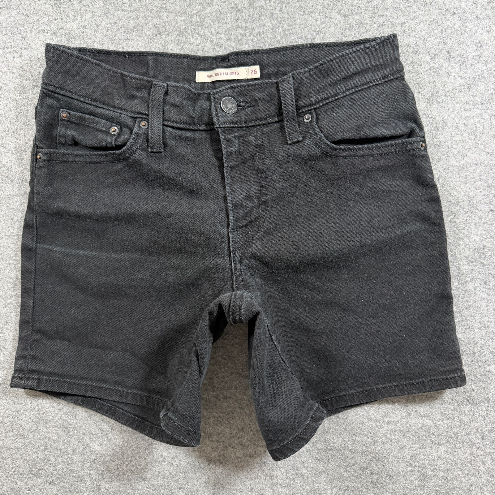 Levi's Denim Shorts Womens 26 Black Mid Length Cotton 5 Pocket Jean Shorts