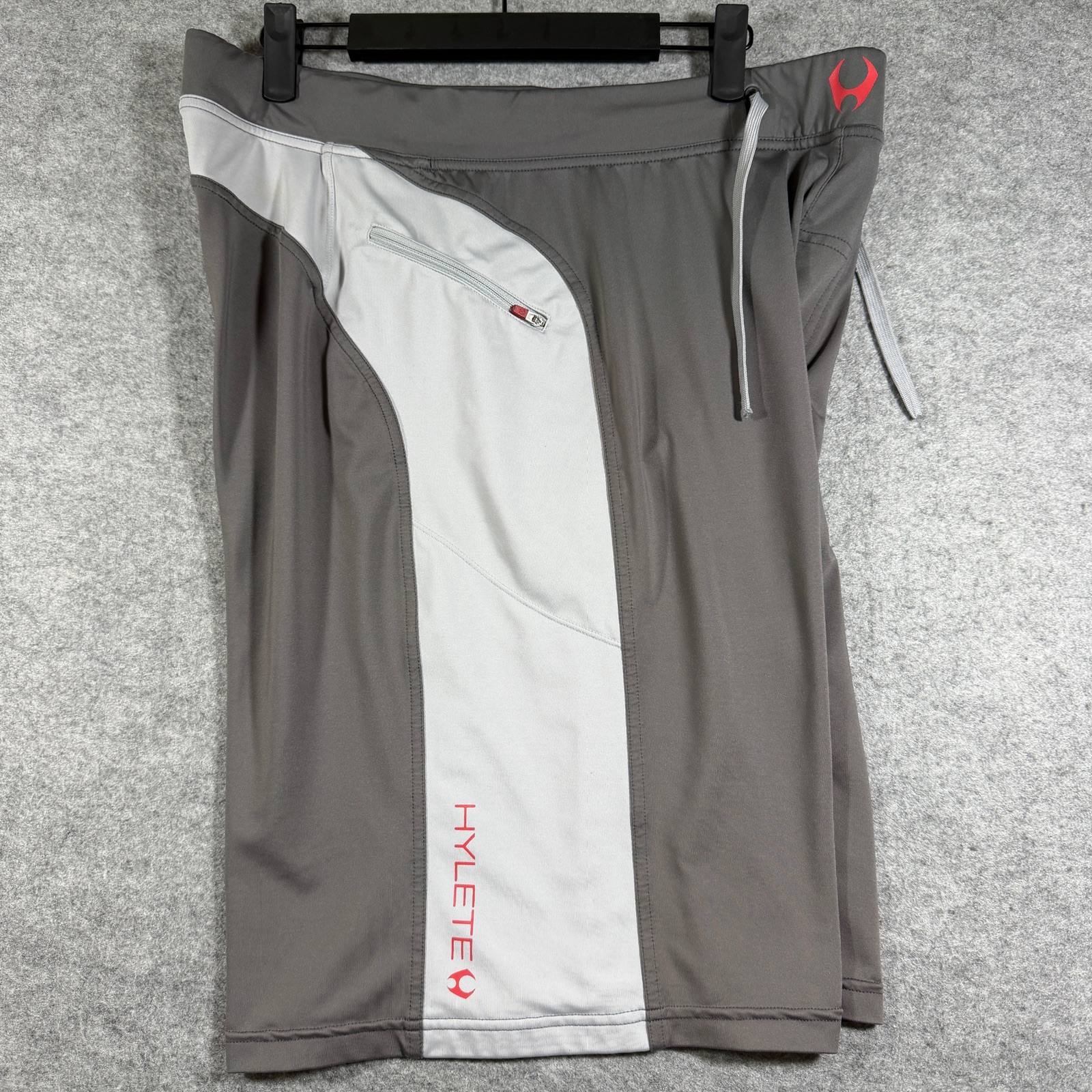 Hylete Athletic Shorts Mens L Gray White Zip Pocket Workout Training Drawstring thumbnail 2