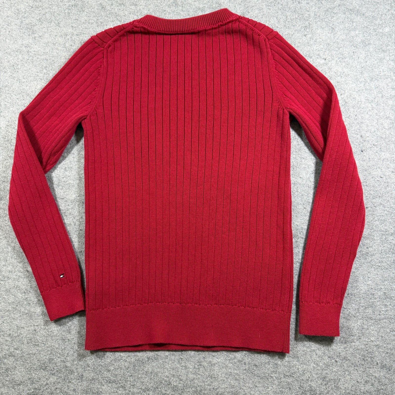 Tommy Hilfiger Sweater Womens M Red Crewneck Ribbed Knit H Logo Cotton Preppy thumbnail 2