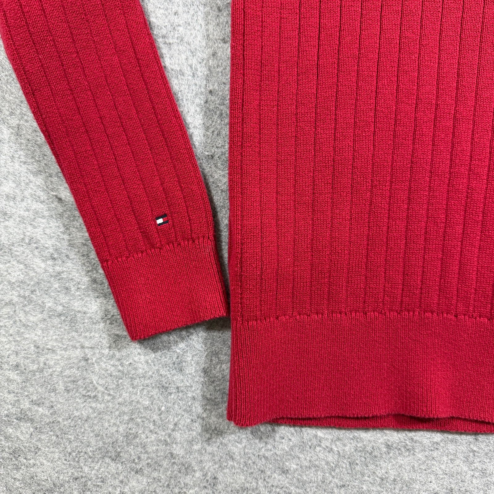 Tommy Hilfiger Sweater Womens M Red Crewneck Ribbed Knit H Logo Cotton Preppy thumbnail 4