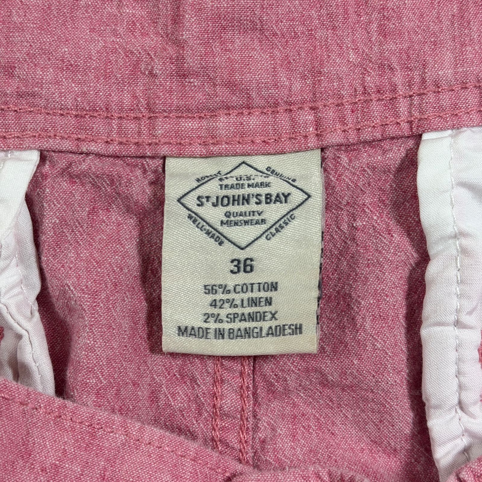 St. John's Bay Shorts Mens 36 Pink Cotton Linen Flat Front Preppy Summer thumbnail 4