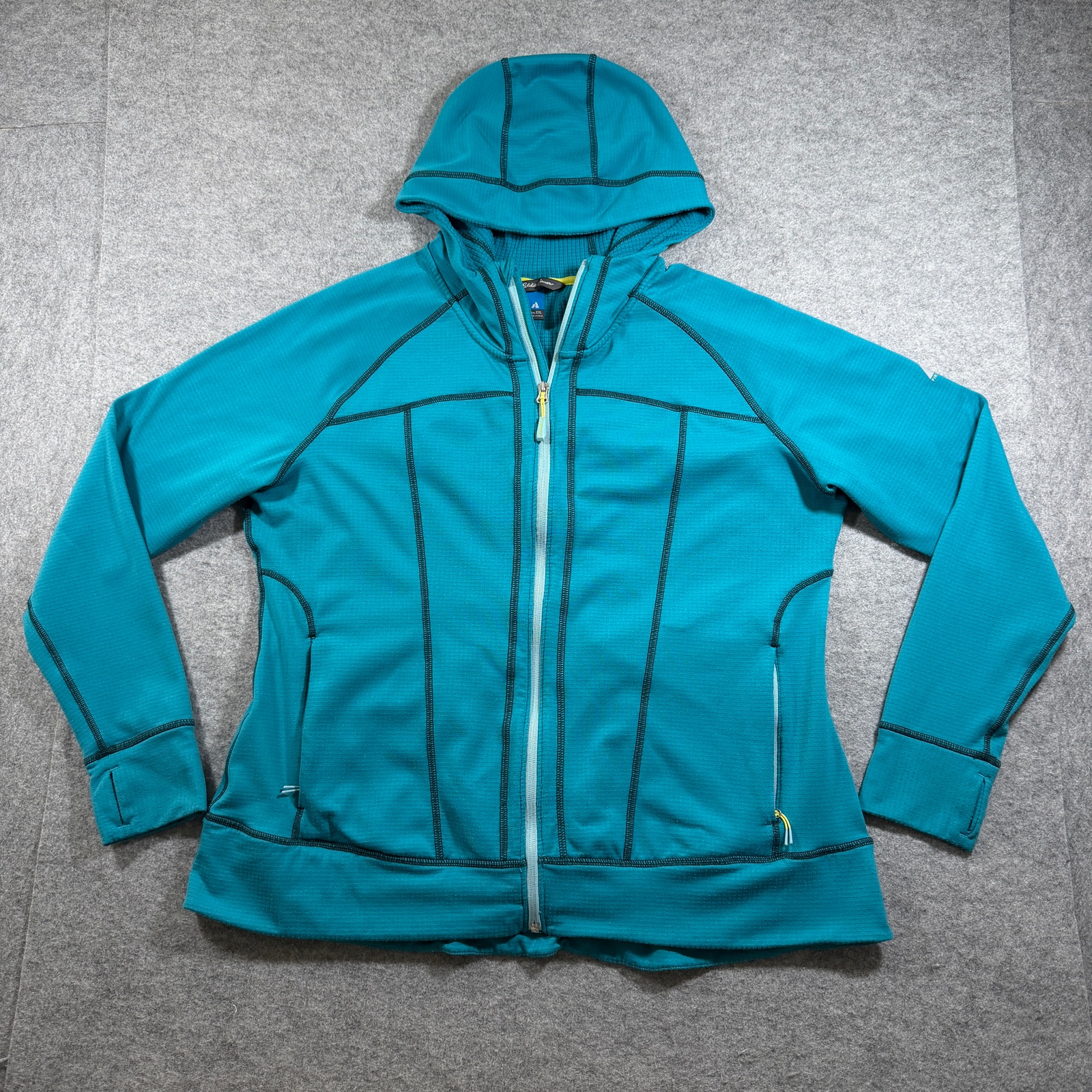 Eddie Bauer Thermal Waffle Knit Jacket Womens XXL Teal Hooded Full Zip Outdoor
