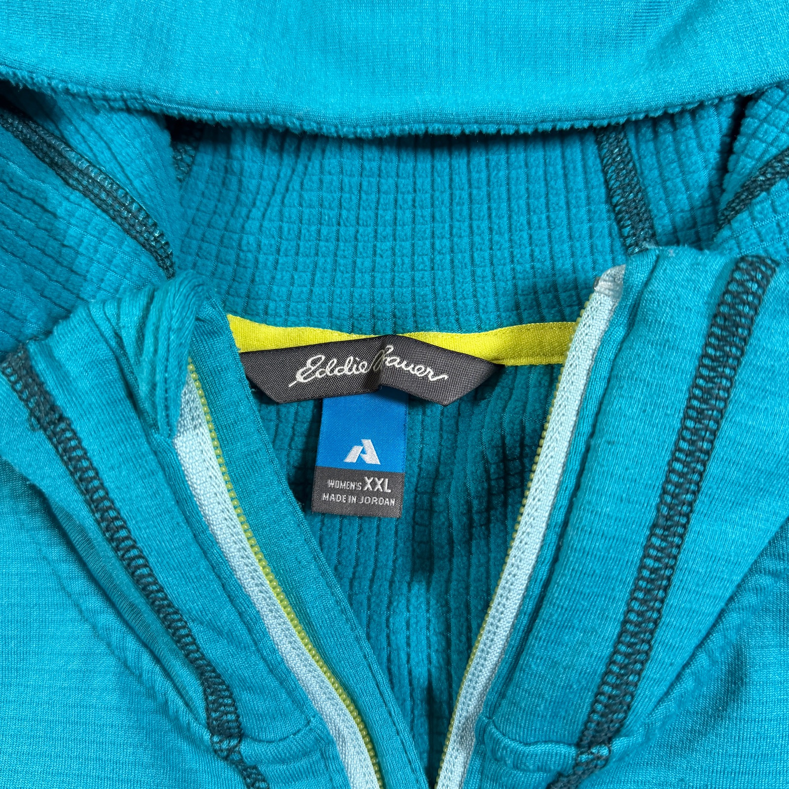 Eddie Bauer Thermal Waffle Knit Jacket Womens XXL Teal Hooded Full Zip Outdoor thumbnail 4