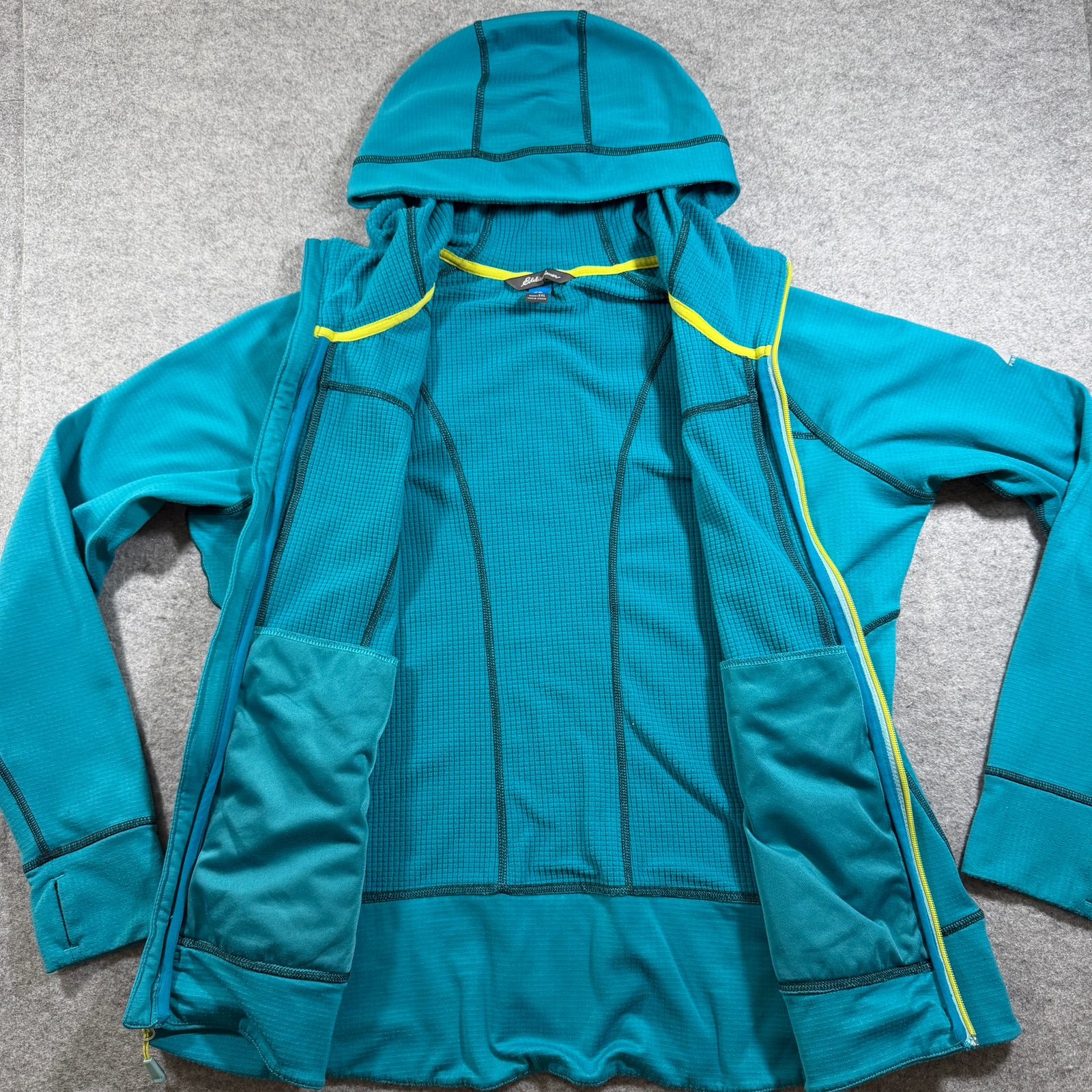 Eddie Bauer Thermal Waffle Knit Jacket Womens XXL Teal Hooded Full Zip Outdoor thumbnail 9