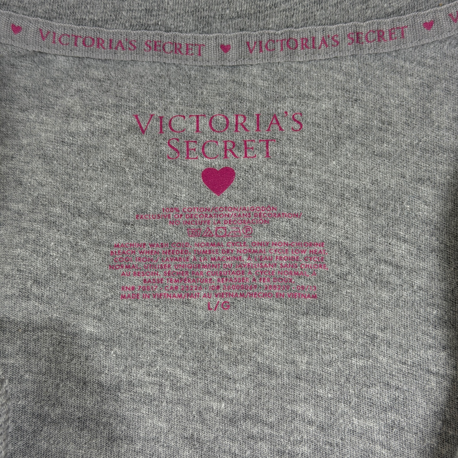Victoria's Secret Pajama Set Womens L Gray Pink Trim Button Up Shorts Cotton thumbnail 5