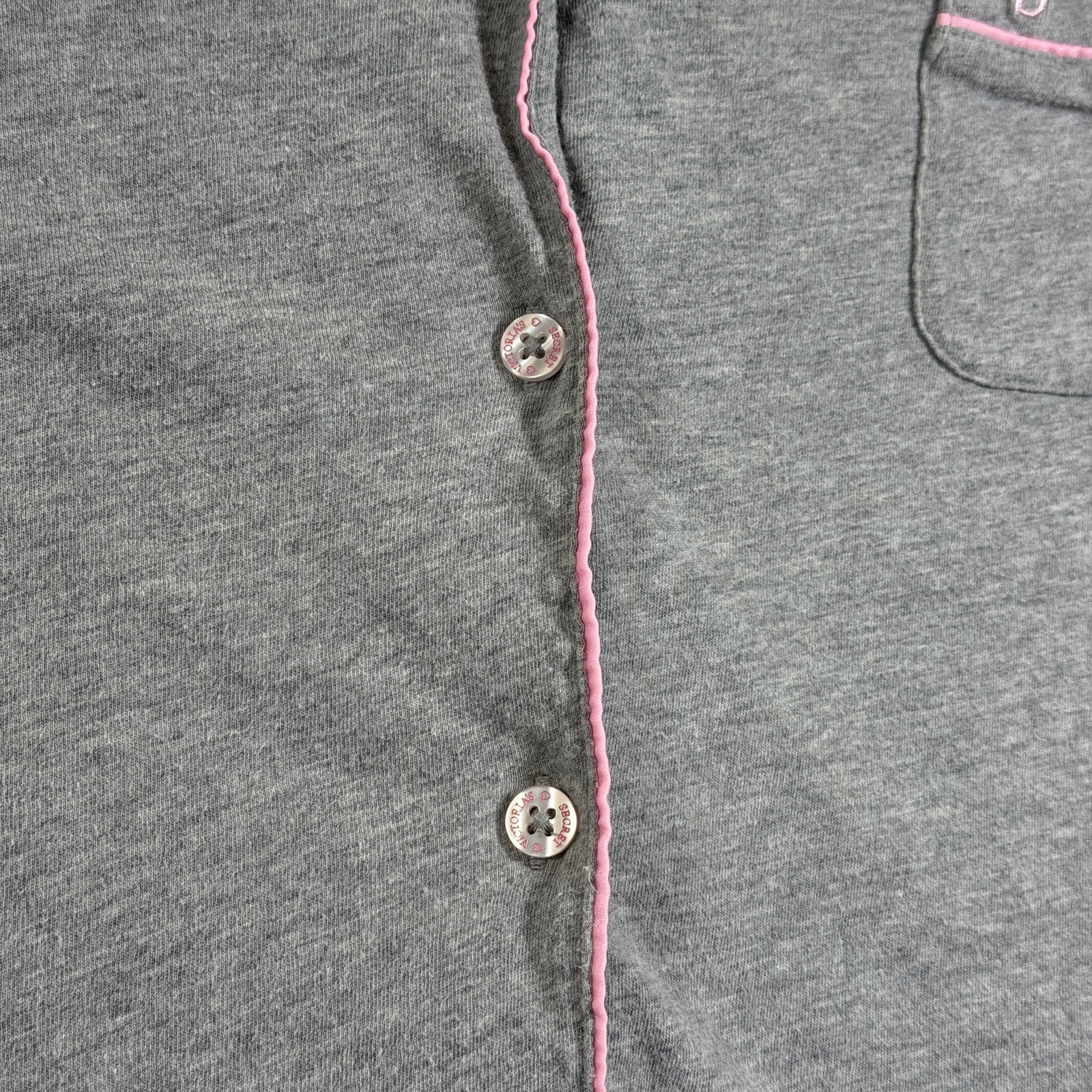 Victoria's Secret Pajama Set Womens L Gray Pink Trim Button Up Shorts Cotton thumbnail 12
