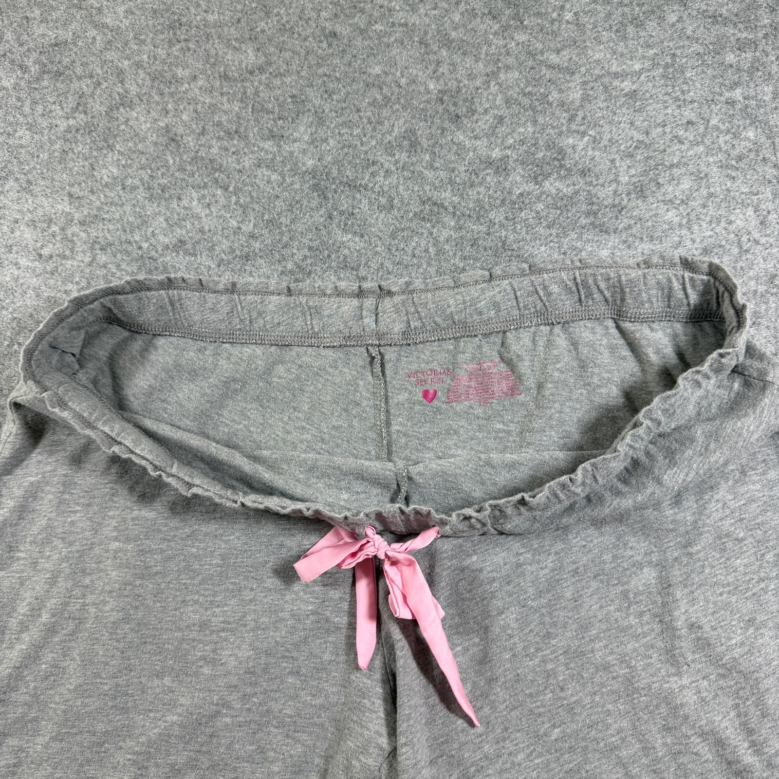 Victoria's Secret Pajama Set Womens L Gray Pink Trim Button Up Shorts Cotton thumbnail 16