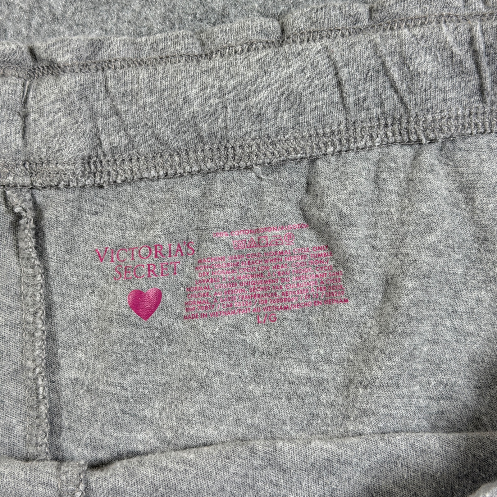 Victoria's Secret Pajama Set Womens L Gray Pink Trim Button Up Shorts Cotton thumbnail 17
