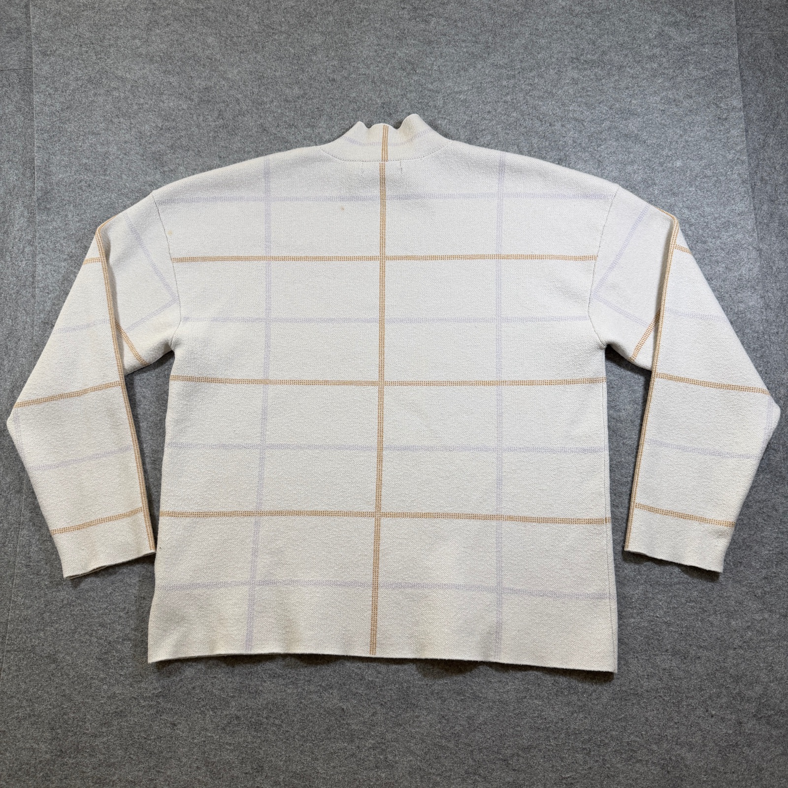 Anthropologie Windowpane Plaid Sweater Womens L Cream Mock Neck Knit Pullover thumbnail 2