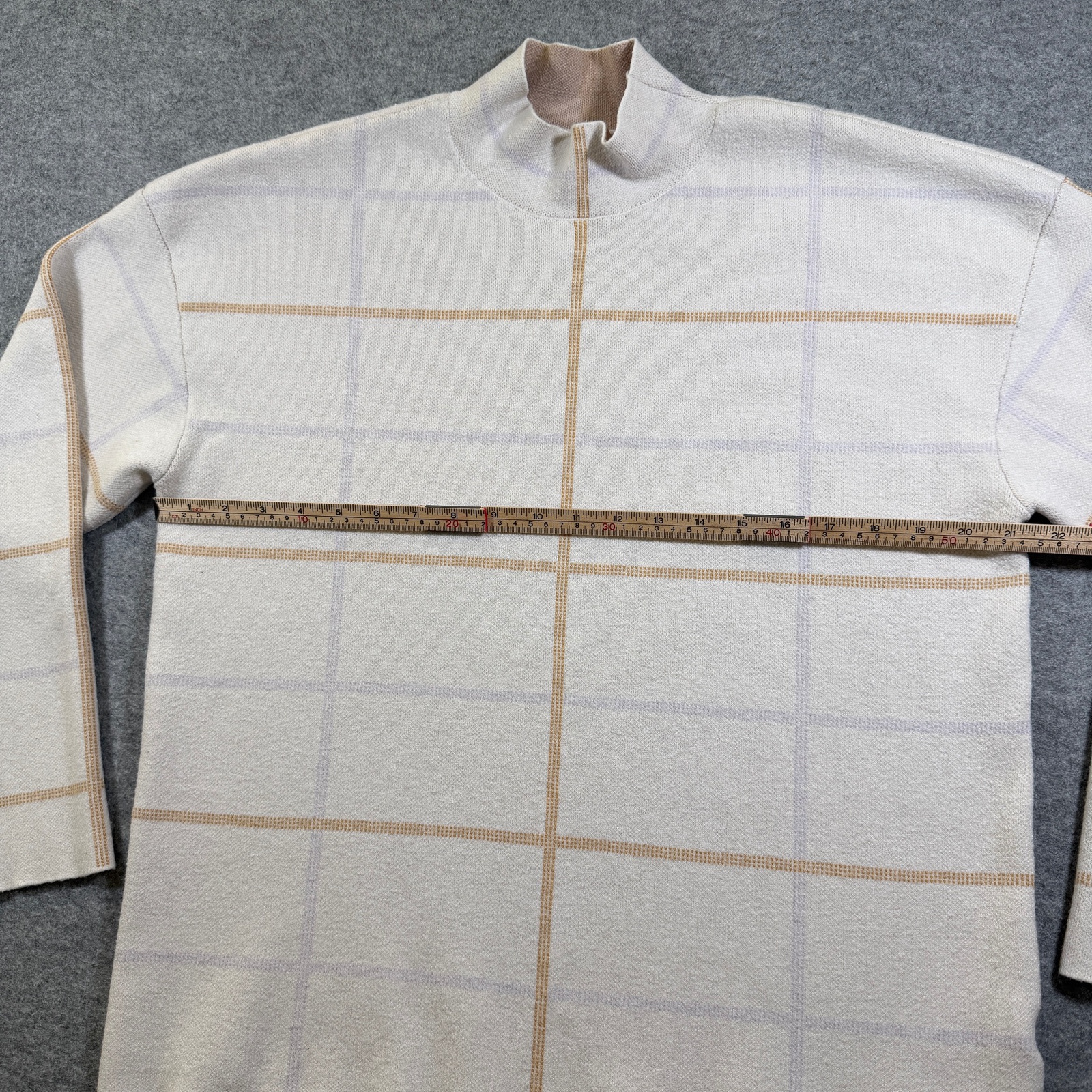 Anthropologie Windowpane Plaid Sweater Womens L Cream Mock Neck Knit Pullover thumbnail 7
