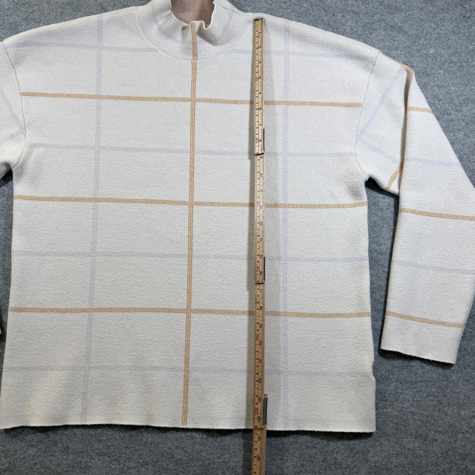 Anthropologie Windowpane Plaid Sweater Womens L Cream Mock Neck Knit Pullover thumbnail 8