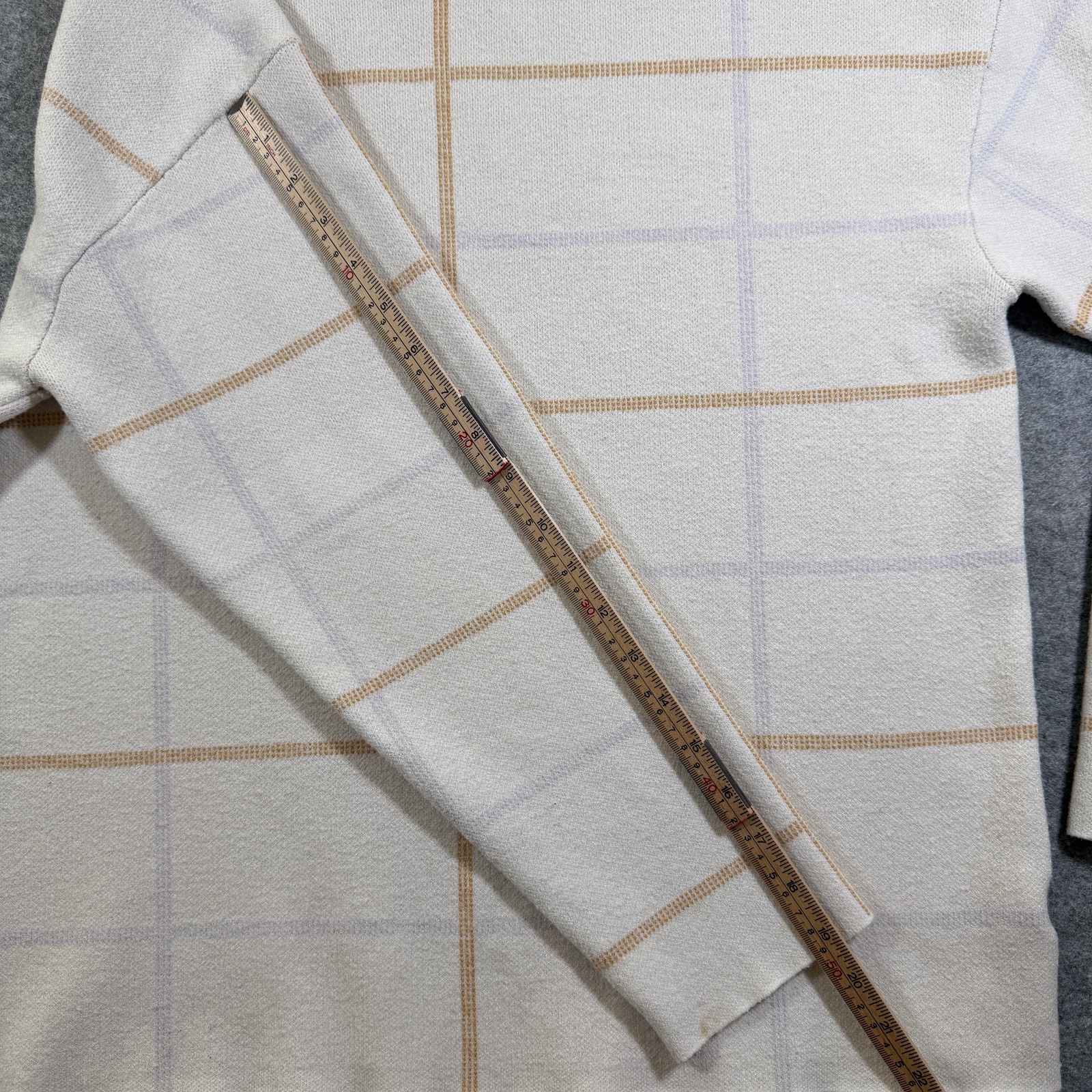 Anthropologie Windowpane Plaid Sweater Womens L Cream Mock Neck Knit Pullover thumbnail 9