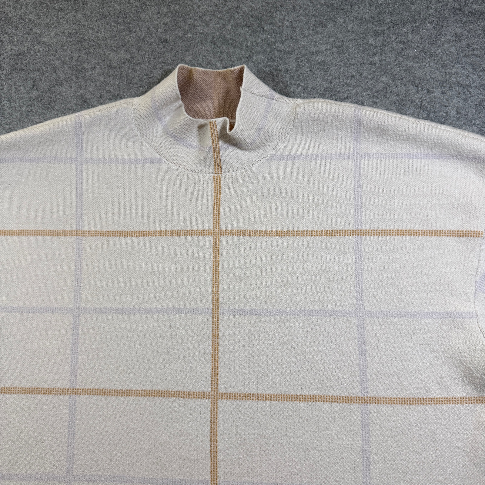 Anthropologie Windowpane Plaid Sweater Womens L Cream Mock Neck Knit Pullover thumbnail 10
