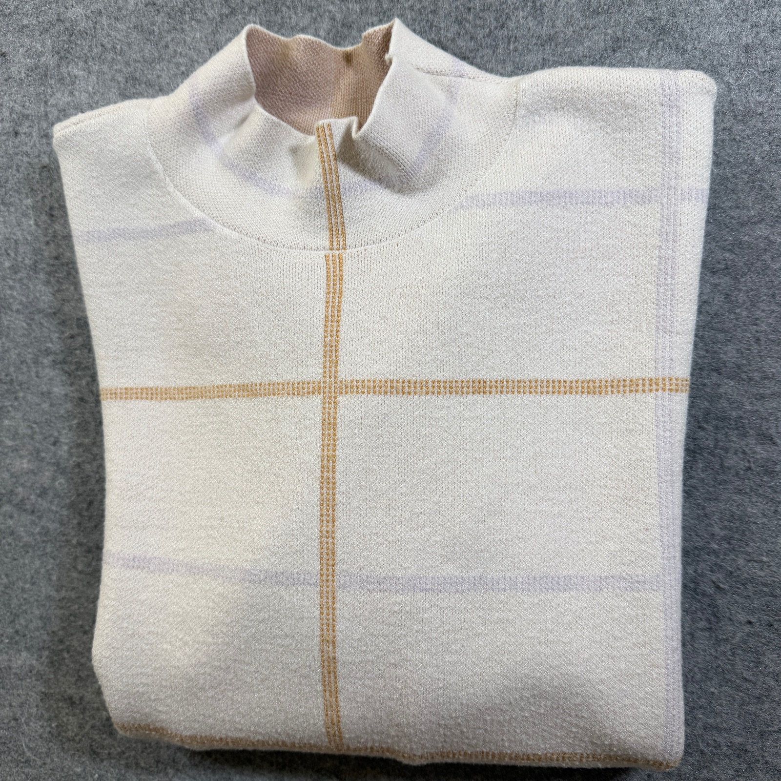 Anthropologie Windowpane Plaid Sweater Womens L Cream Mock Neck Knit Pullover thumbnail 11
