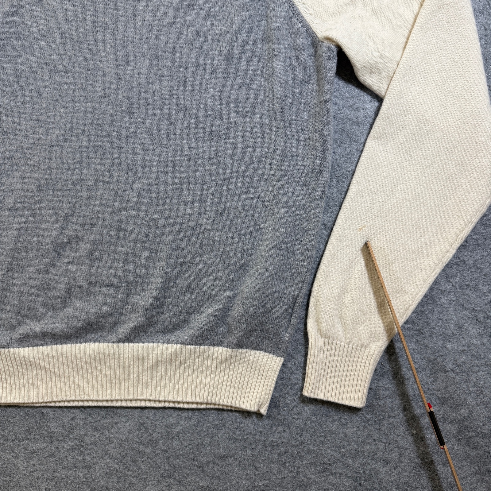 Brooks Brothers 346 100% Wool Sweater Mens M Gray Cream Raglan Crewneck Preppy thumbnail 4