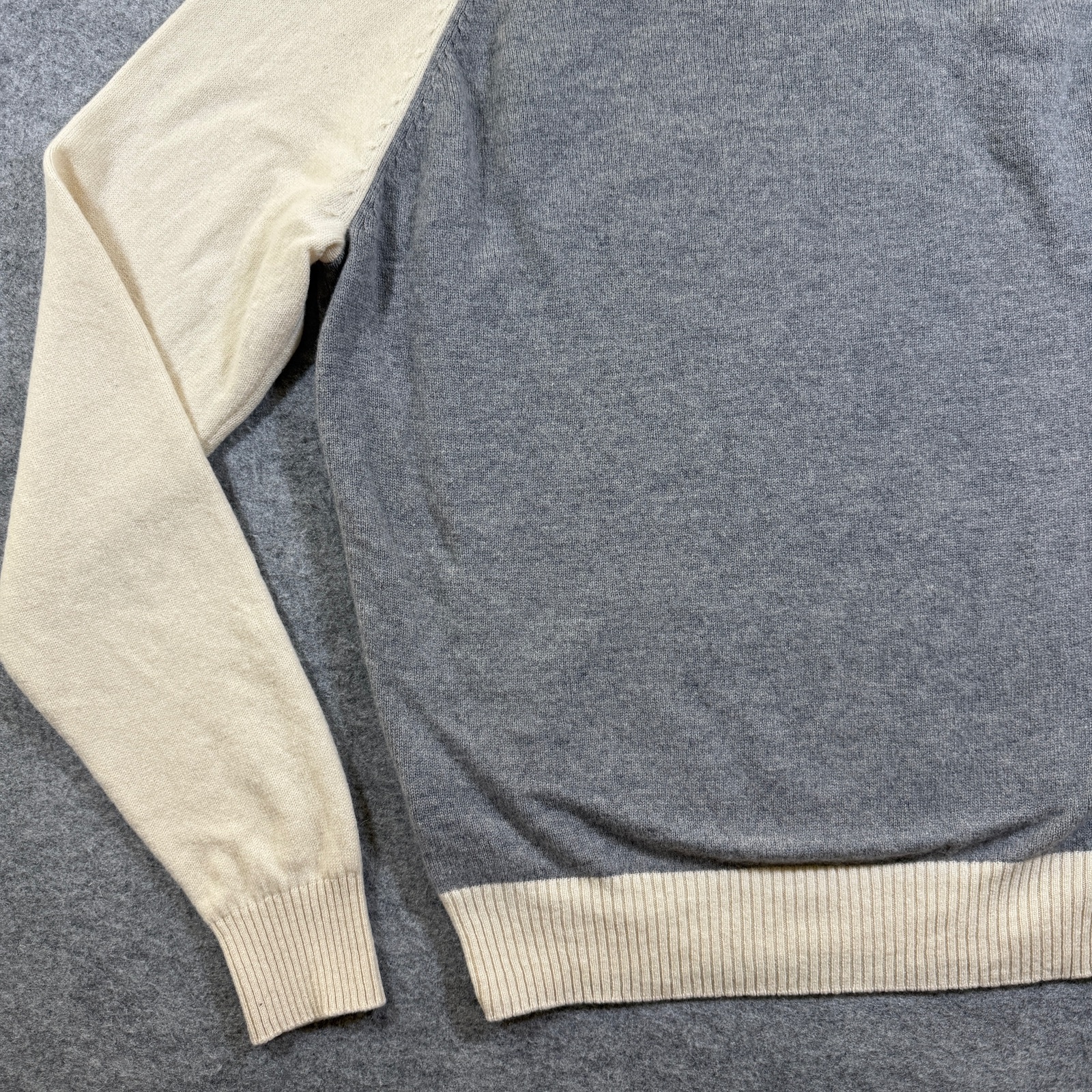 Brooks Brothers 346 100% Wool Sweater Mens M Gray Cream Raglan Crewneck Preppy thumbnail 10